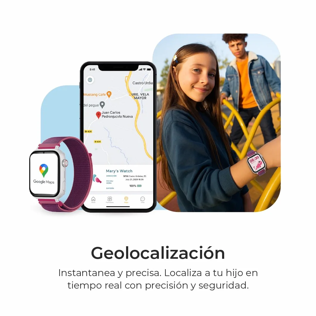 SaveFamily SaveWatch Plus 4G Reloj Inteligente Niño GPS Llamada Vídeo Bluetooth SIM Incluida Esfera Blanca Correa Verde