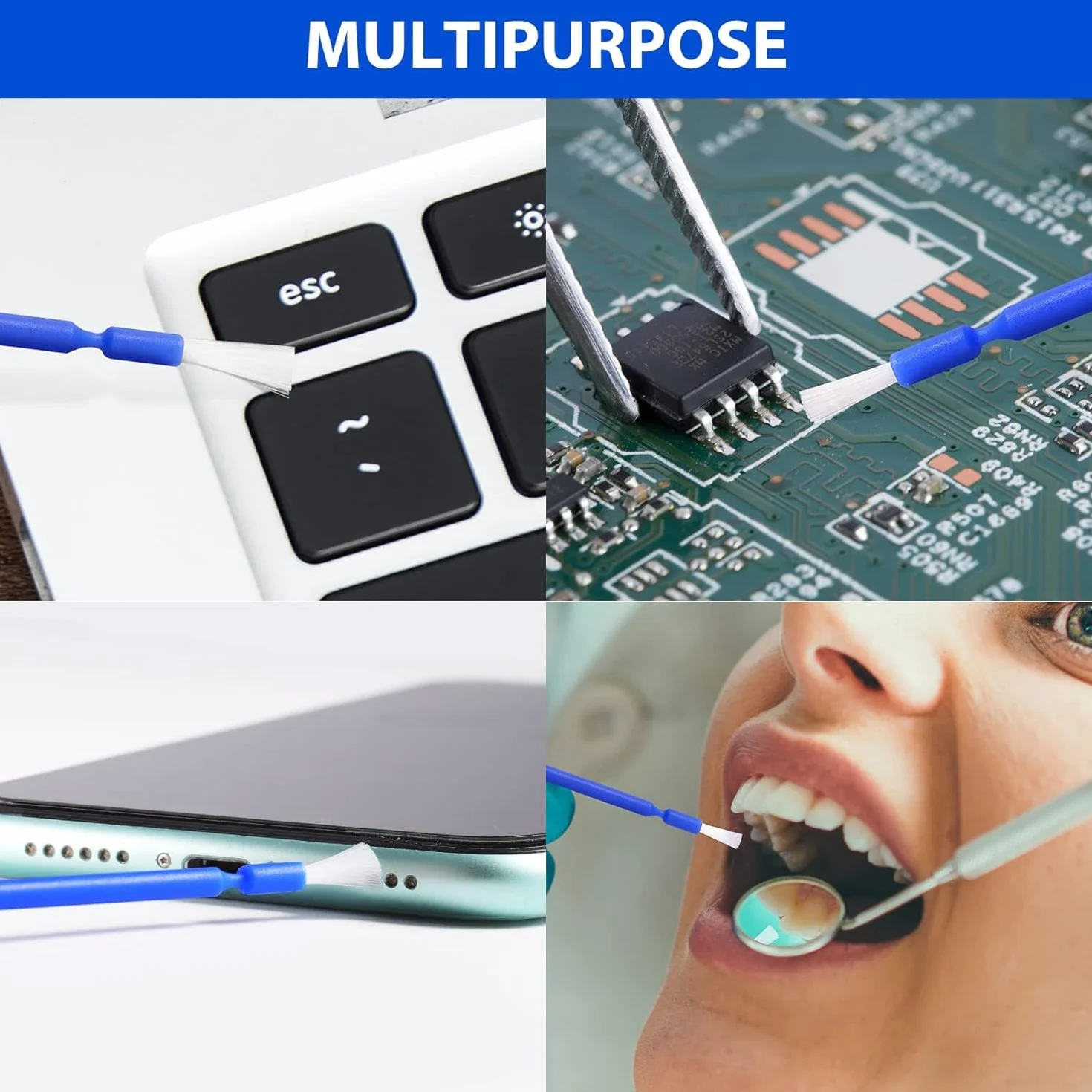 Cepillos aplicadores dentales desechables 200 uds para blanqueamiento azul y blanco