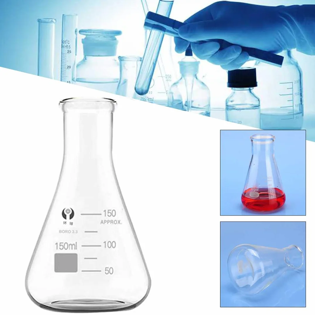 JESSTOLO Juego de Matraces Erlenmeyer de Vidrio 150ml 200ml 250ml con Tapones de Goma