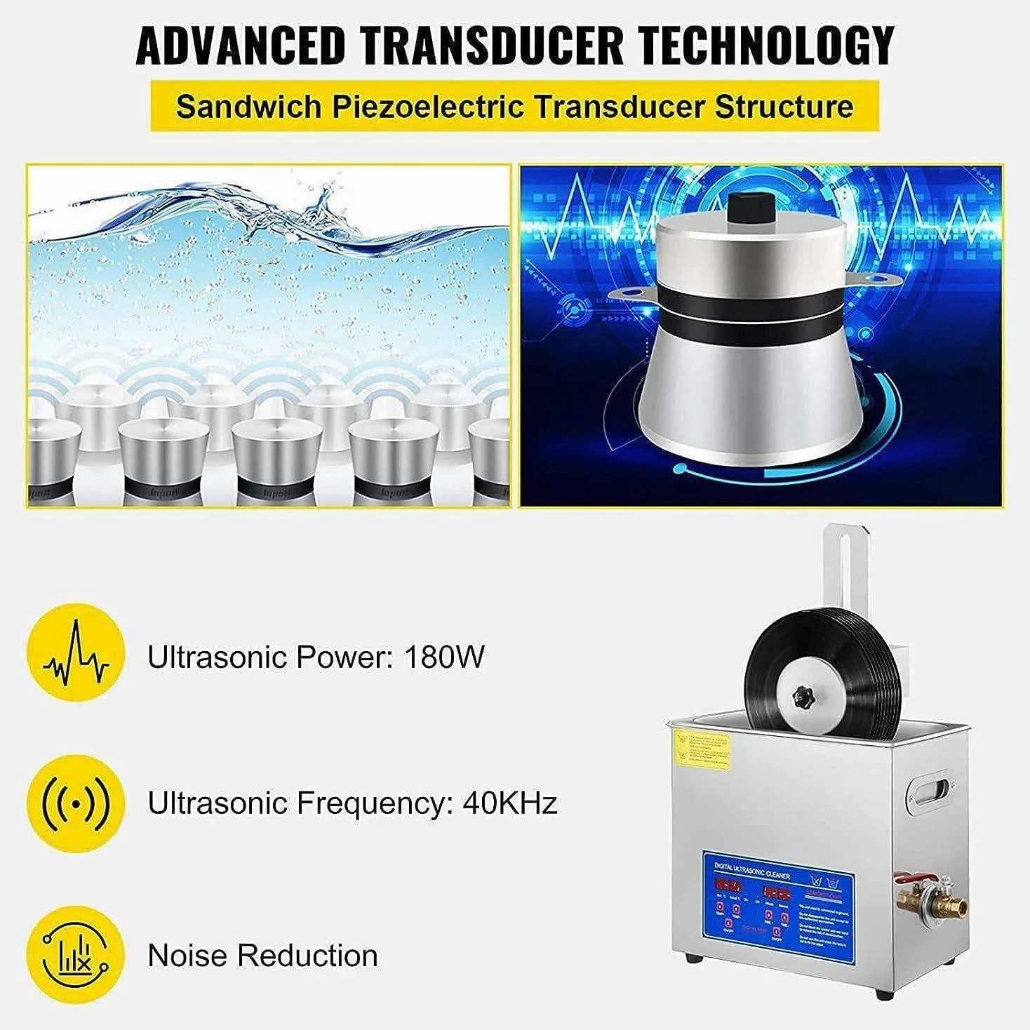 Limpiador ultrasónico Comercial, máquina de Limpieza de Discos de Vinilo de 6 litros para 1-6 Discos, Lavadora de Discos con Temporizador de 0 a 30 Minutos, Segura para vinilos de 7 a 12 pul