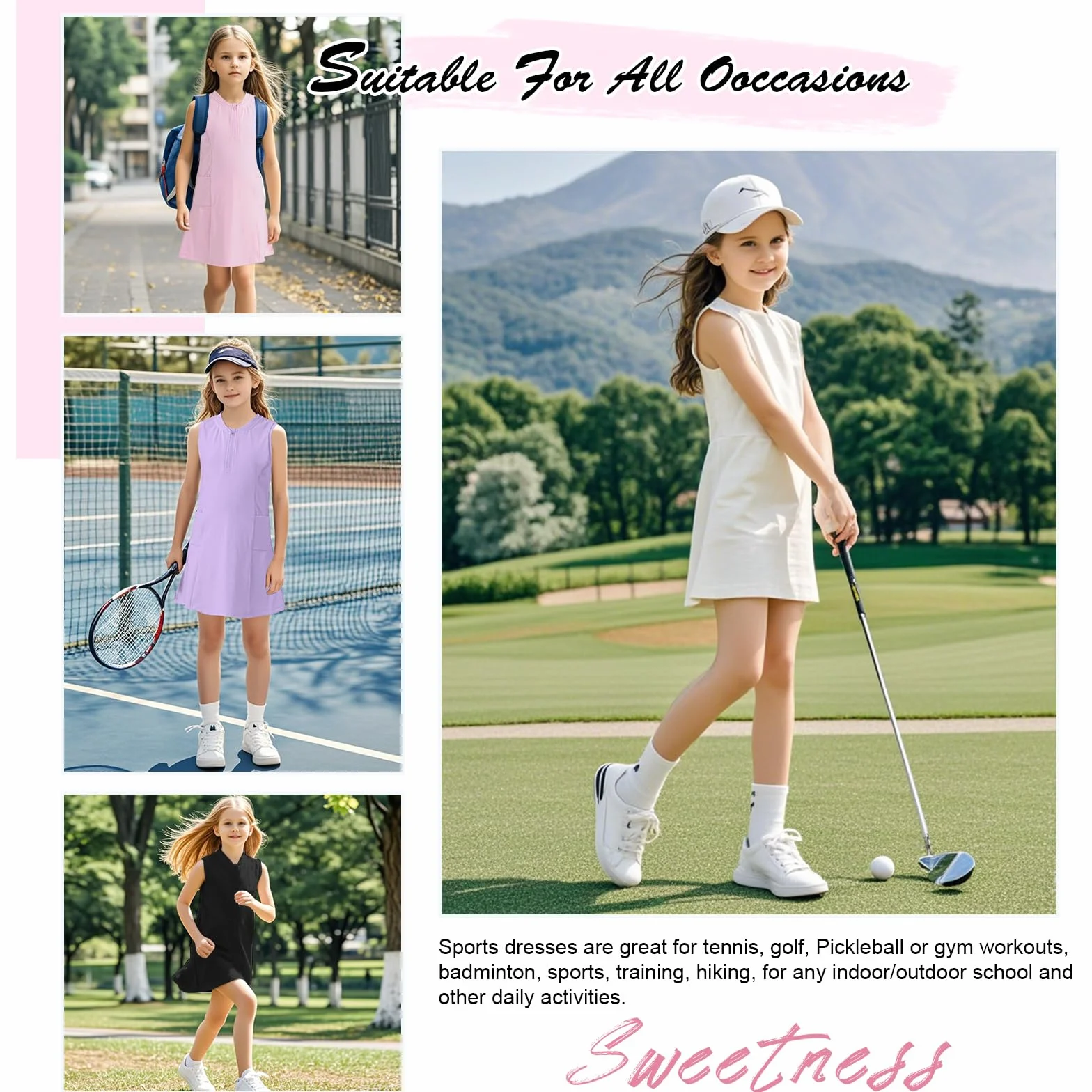 Bezioner Vestido Tenis Niñas Cremallera Vestidos Deportivos con Pantalones Cortos Bolsillos Padel Línea A Ropa Golf