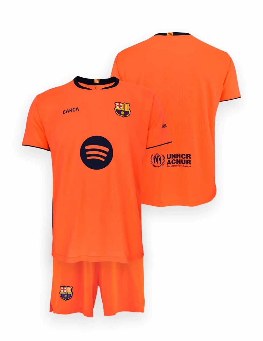FC Barcelona Camiseta y Pantalón Naranja, Tercera Equipación Niños Temporada 25/26, Réplica Oficial, Unisex, 14 Años