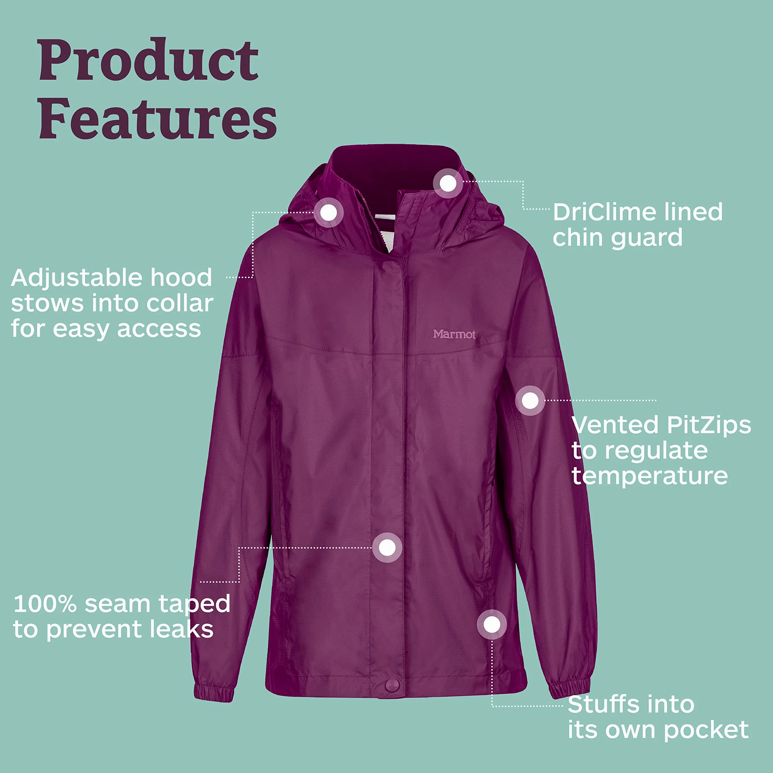 Marmot PreCip - Chaqueta impermeable ligera para niña