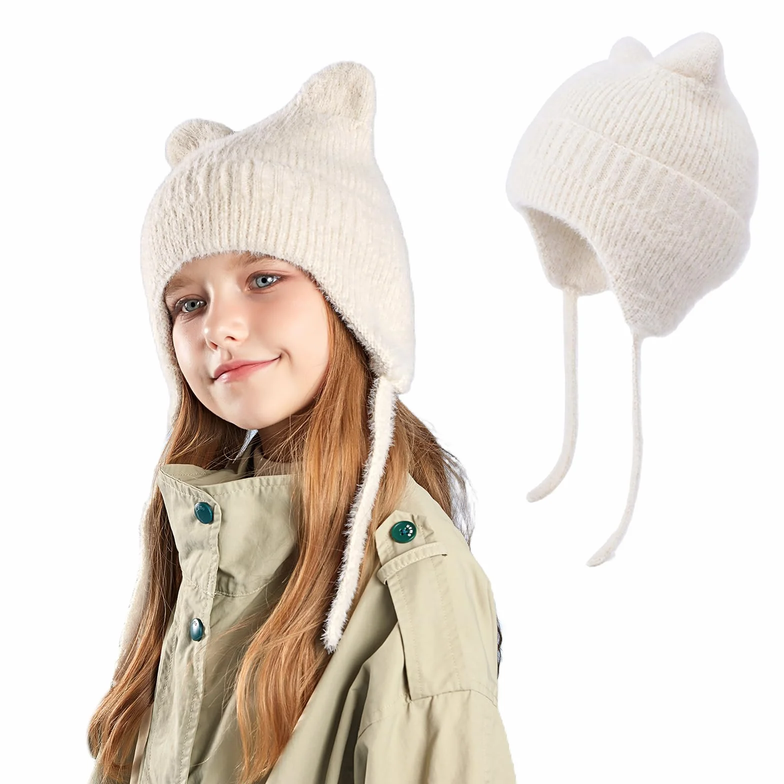 Lindo Orejas de Gato Gorros de Punto para 3-12 Años Niño Niñas, Las Orejas Térmicos Sombrero de Invierno Suave Amigable Cálido A Prueba de Viento Beanie Gorras para Actividades al Aire Libre