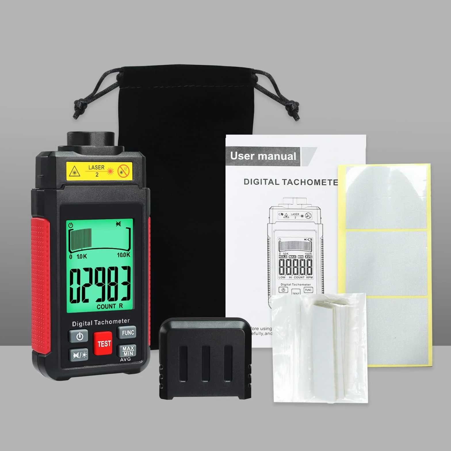 Tacómetro Digital Sin Contacto RPM 10-99999 Sensor Fotoeléctrico Láser Alta Precisión Pantalla LCD Cinta Reflectora