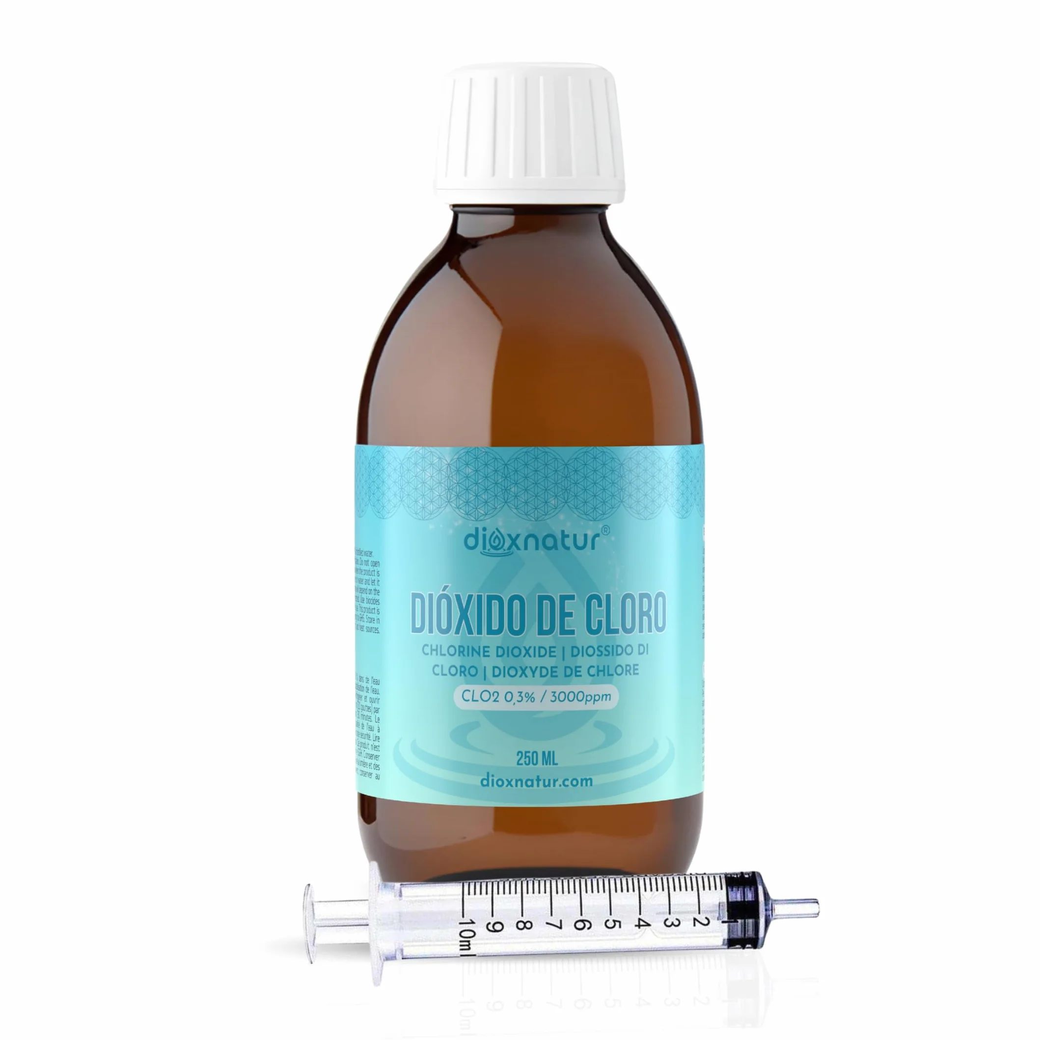Dióxido de Cloro 3000 ppm 250 ml CDS Fabricado en España Botella de Vidrio
