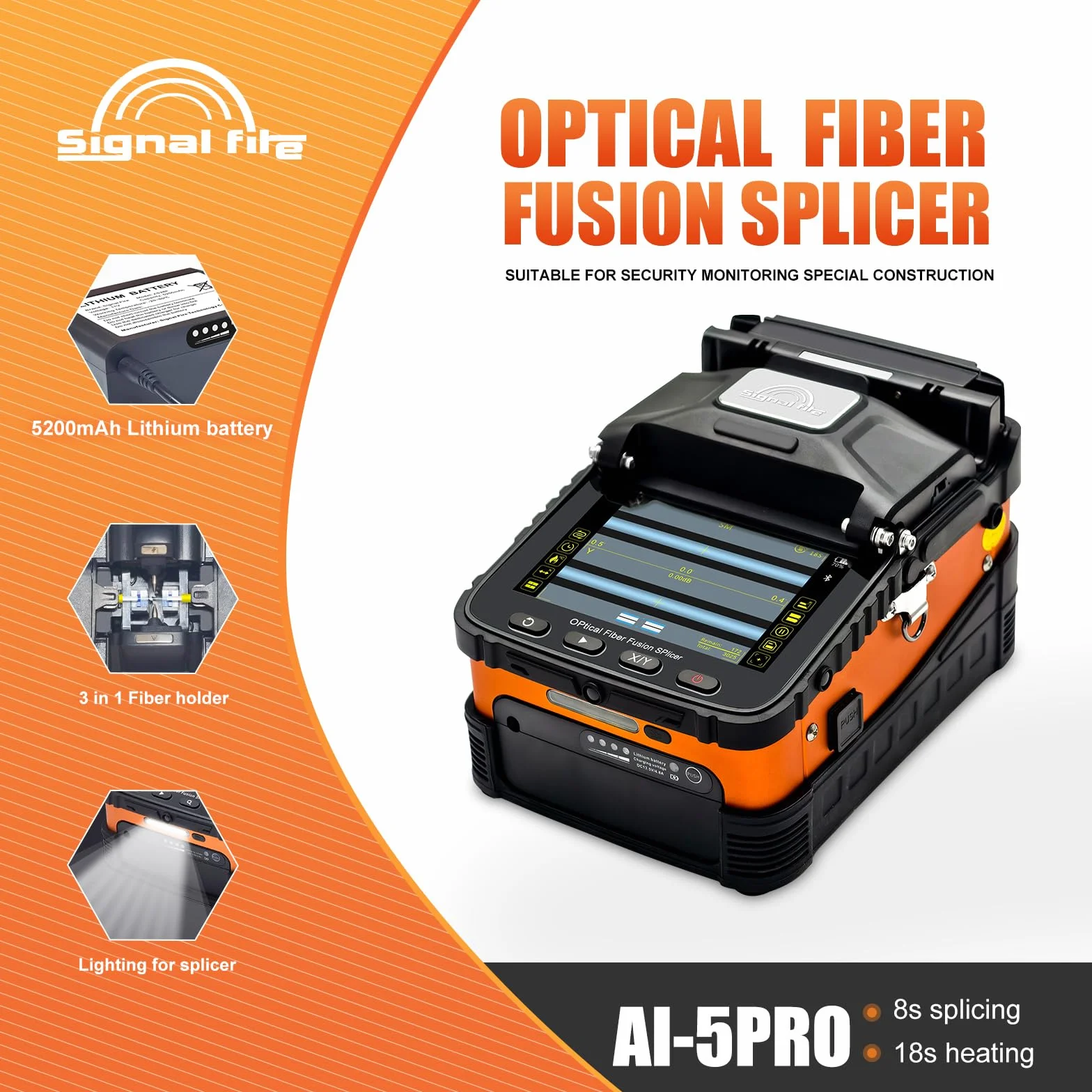 Fusionadora de Fibra Óptica AI-5PRO, empalmadora de fibra núcleo con batería 5200mAh para SM&MM