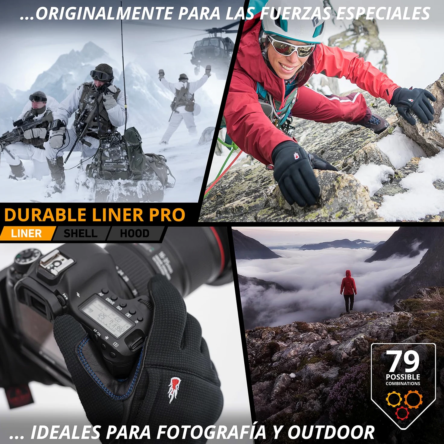 THE HEAT COMPANY – Durable Liner Pro - Guantes Piel Hombre - Guantes de Cuero Mujer - Guantes tactiles Invierno - Guantes termicos Negro - Guantes Deporte para bicileta y fotografia
