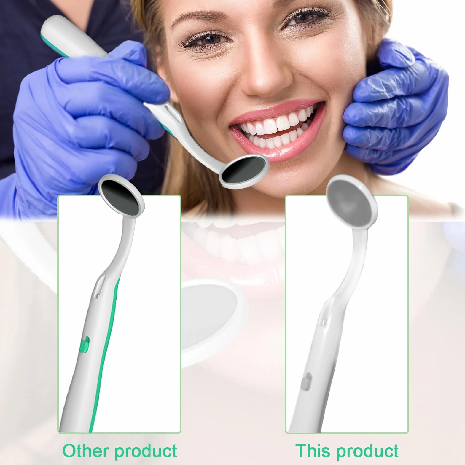 Espejos dentales con luz antivaho 15cm, herramienta de cuidado bucal, paquete de 2, azul y verde
