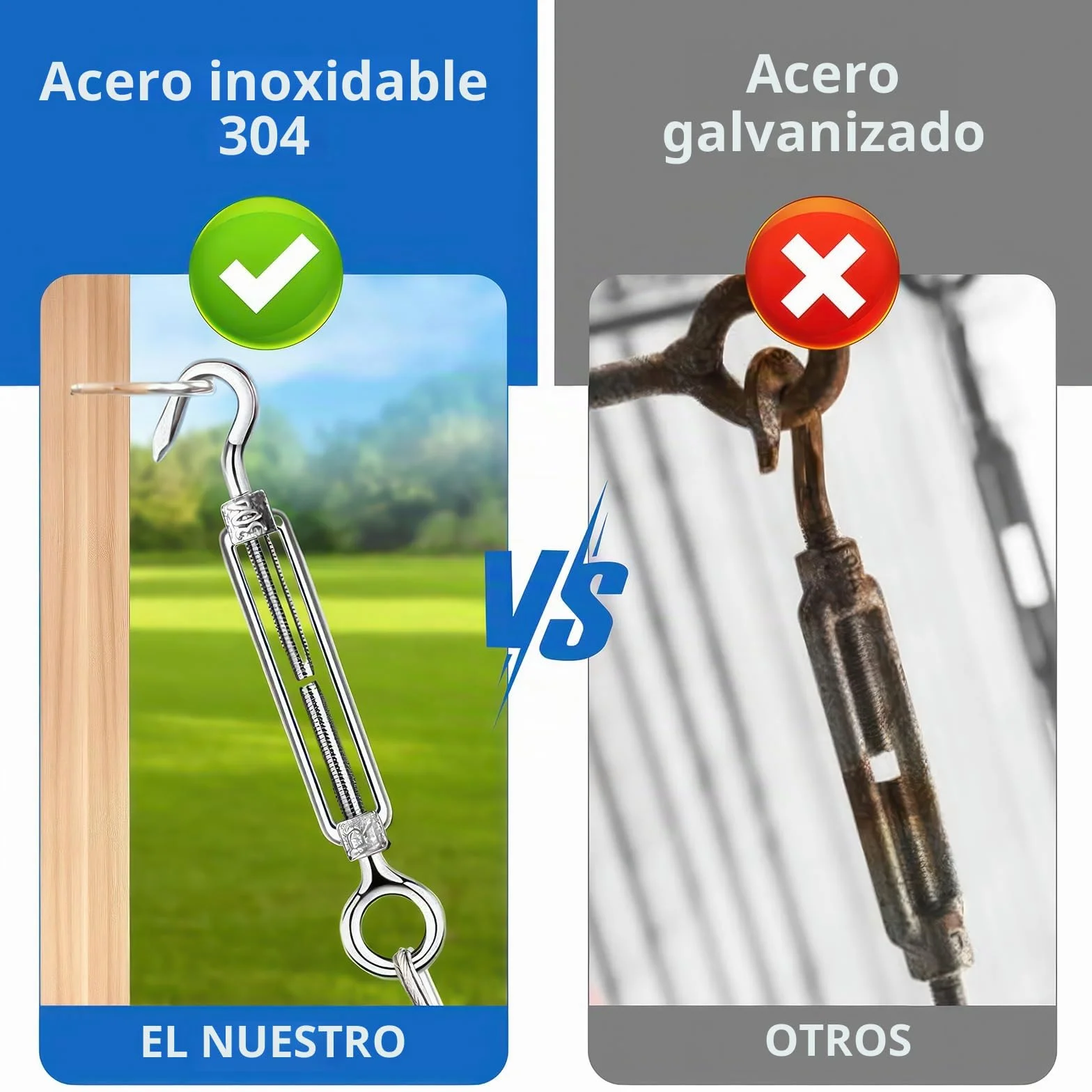 Cable de Acero Inoxidable 2mm x 15m Kit con Tensores para Jardín
