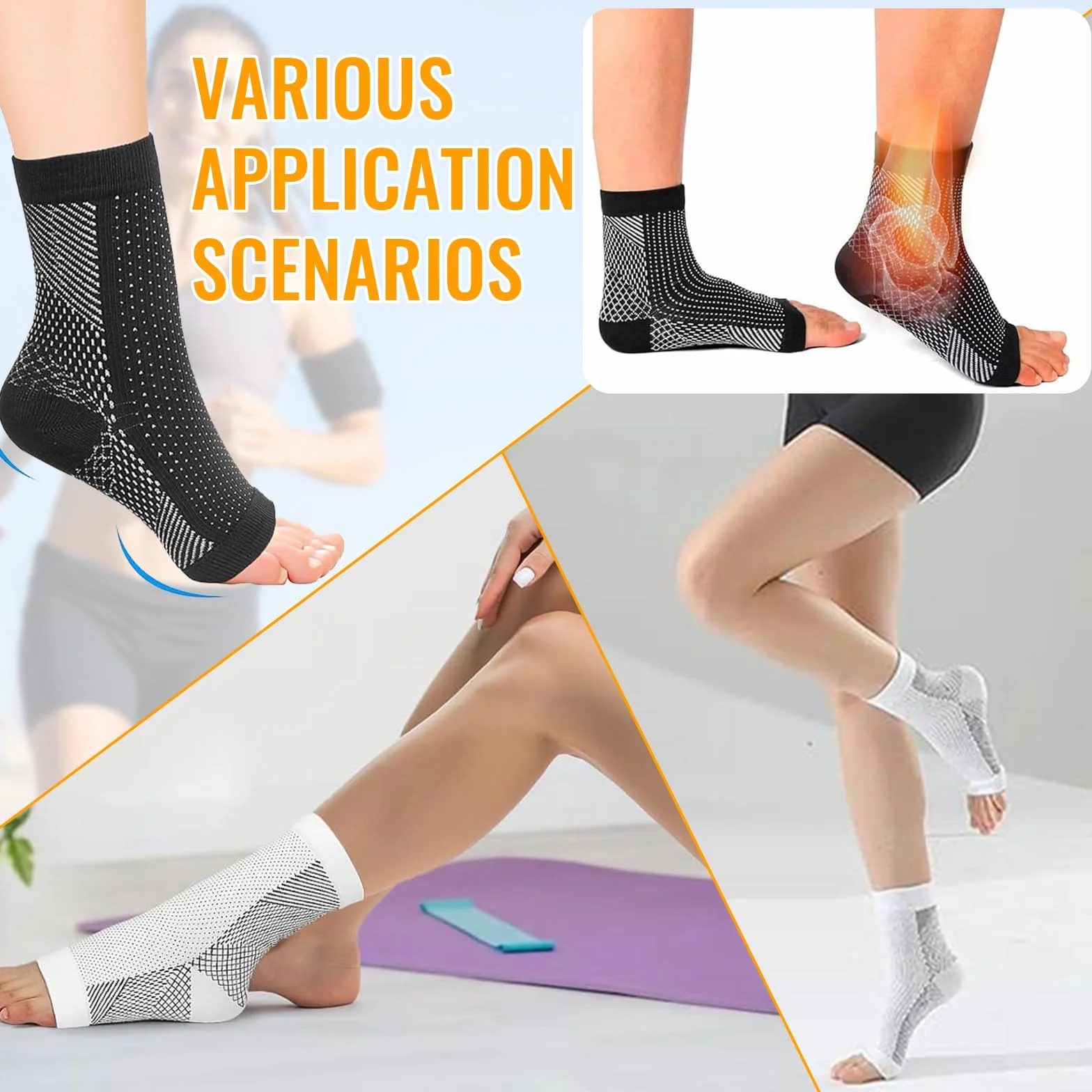 WiDream 2 Piezas Calcetines Compresivos, Sport Calcetines Fascitis Plantar, Calcetines de Compresión, para Mujer y Hombre Aliviar El Dolor De Pies(L-XL)