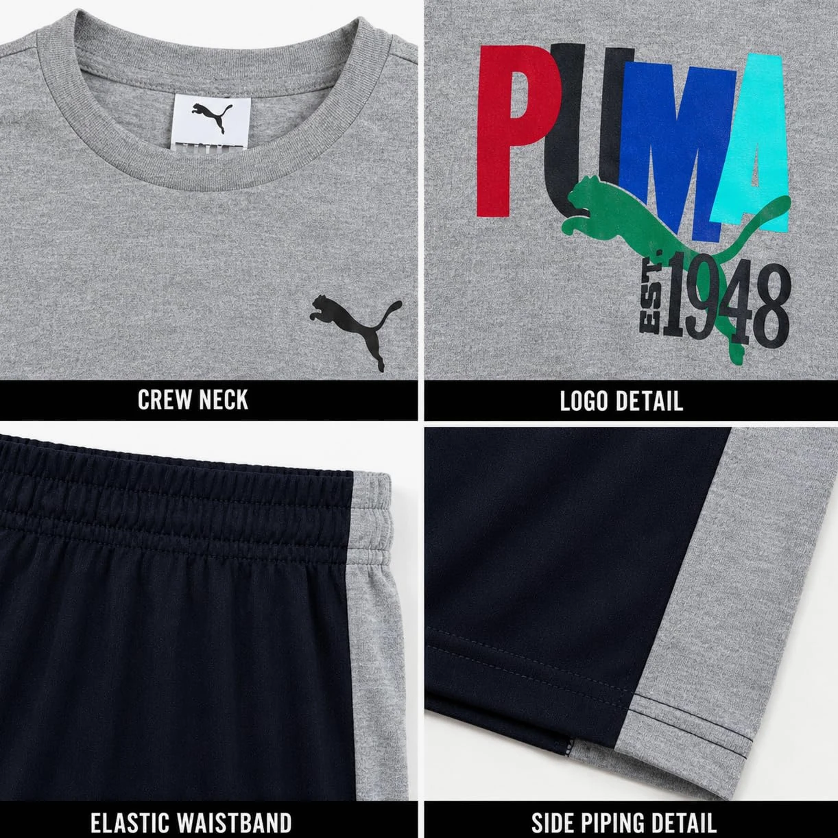PUMA Conjunto de pantalones cortos activos para niños, camiseta de ajuste seco y pantalones cortos de gimnasio de alto rendimiento, conjunto de ropa deportiva para niños (4-16)