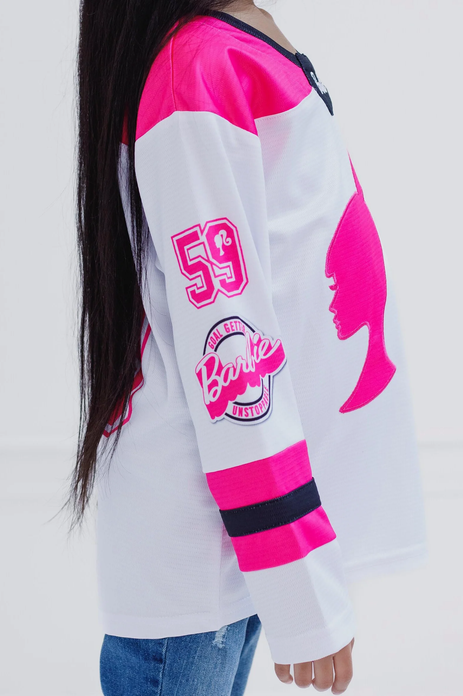 Barbie - playera de manga larga para niñas de malla de hockey de niño a niño grande (2T - 14-16)