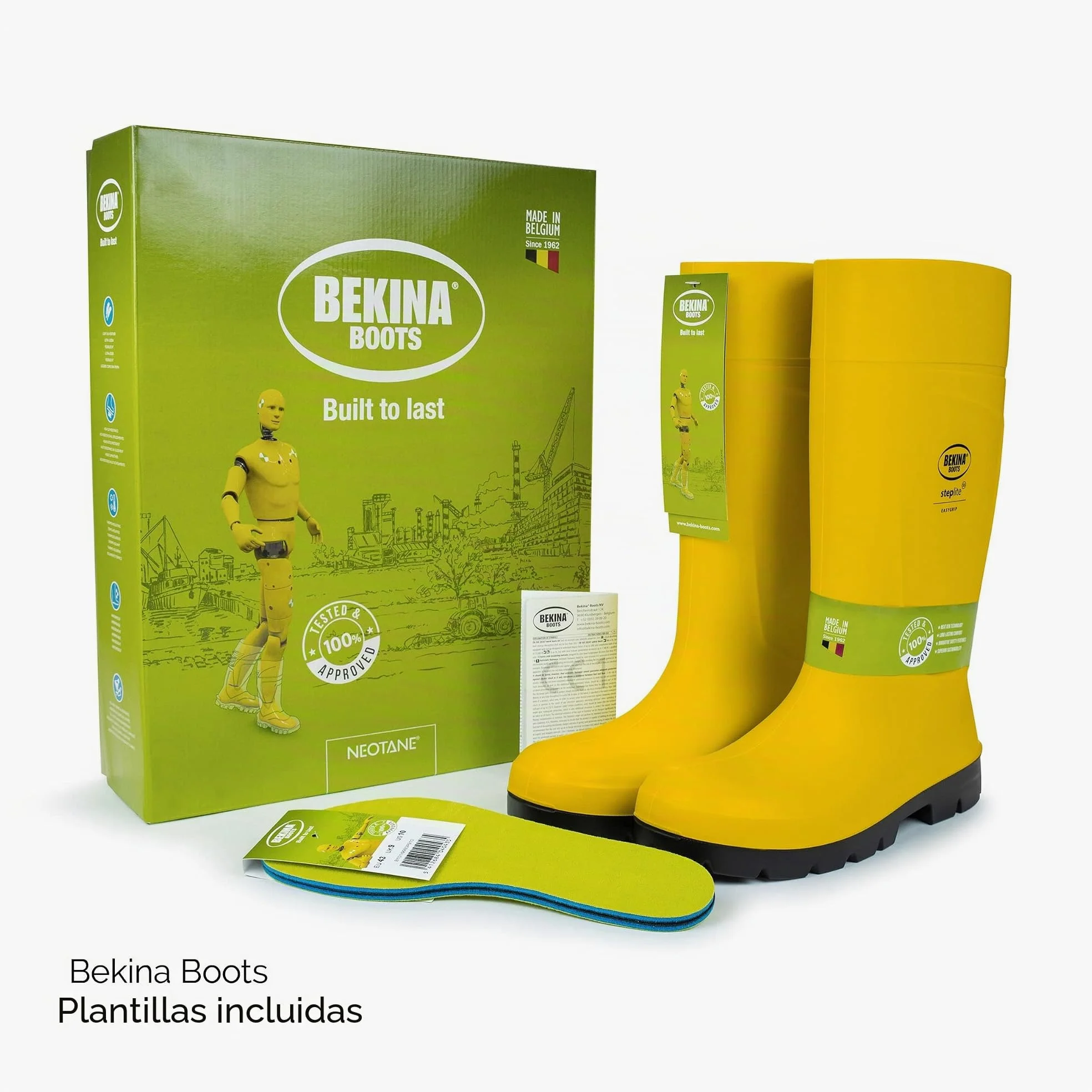 Botas de Seguridad, Hombres, con Puntera y Suela de Acero de Seguridad, Poliuretano, Muy Ligeras, Incl. Plantilla para pies Calientes y Secos, Amarillo, EU 43