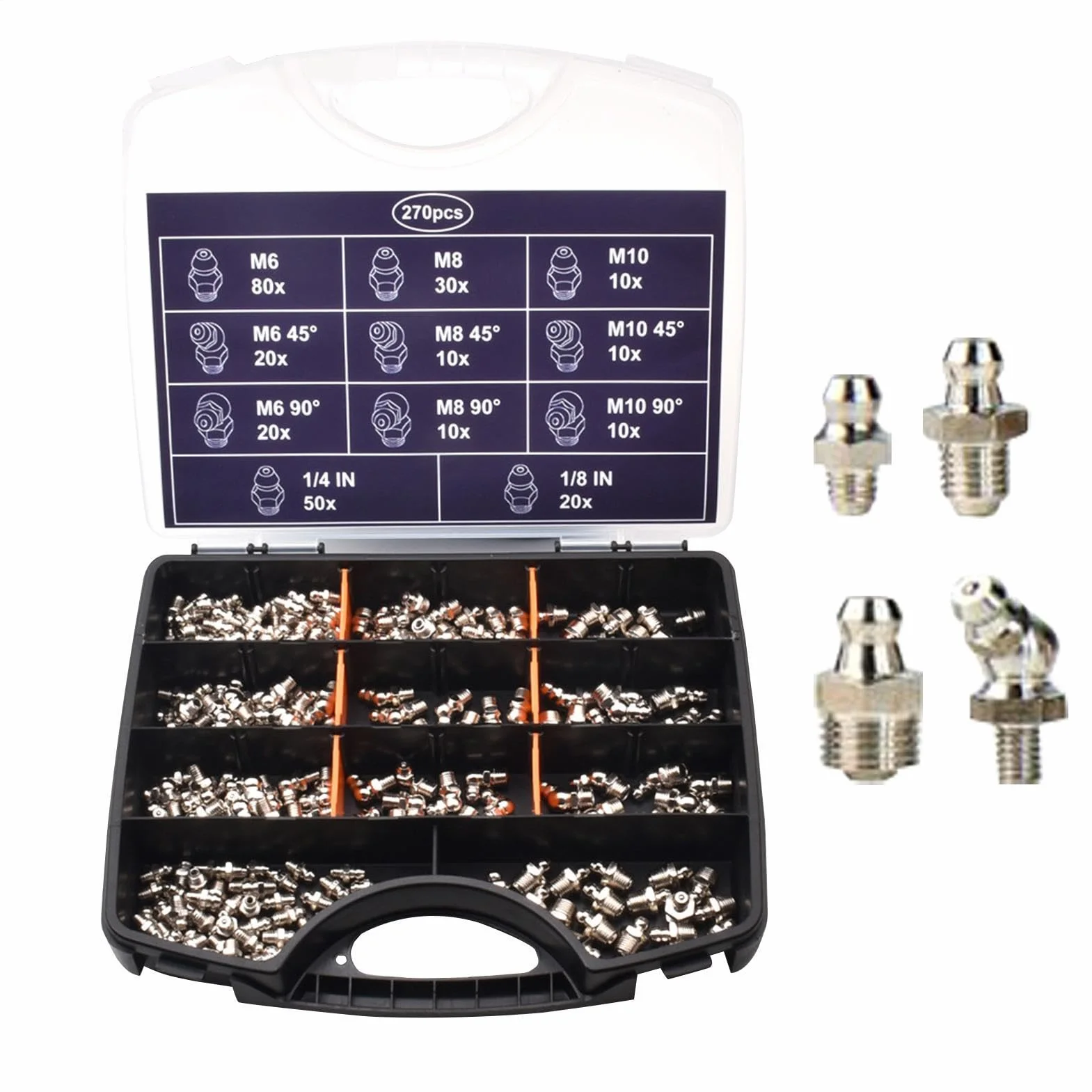 Surtido De Engrasadores Kit Galvanizado Industrial Cónico 270 Piezas Accesorios Lubricación Mecánica