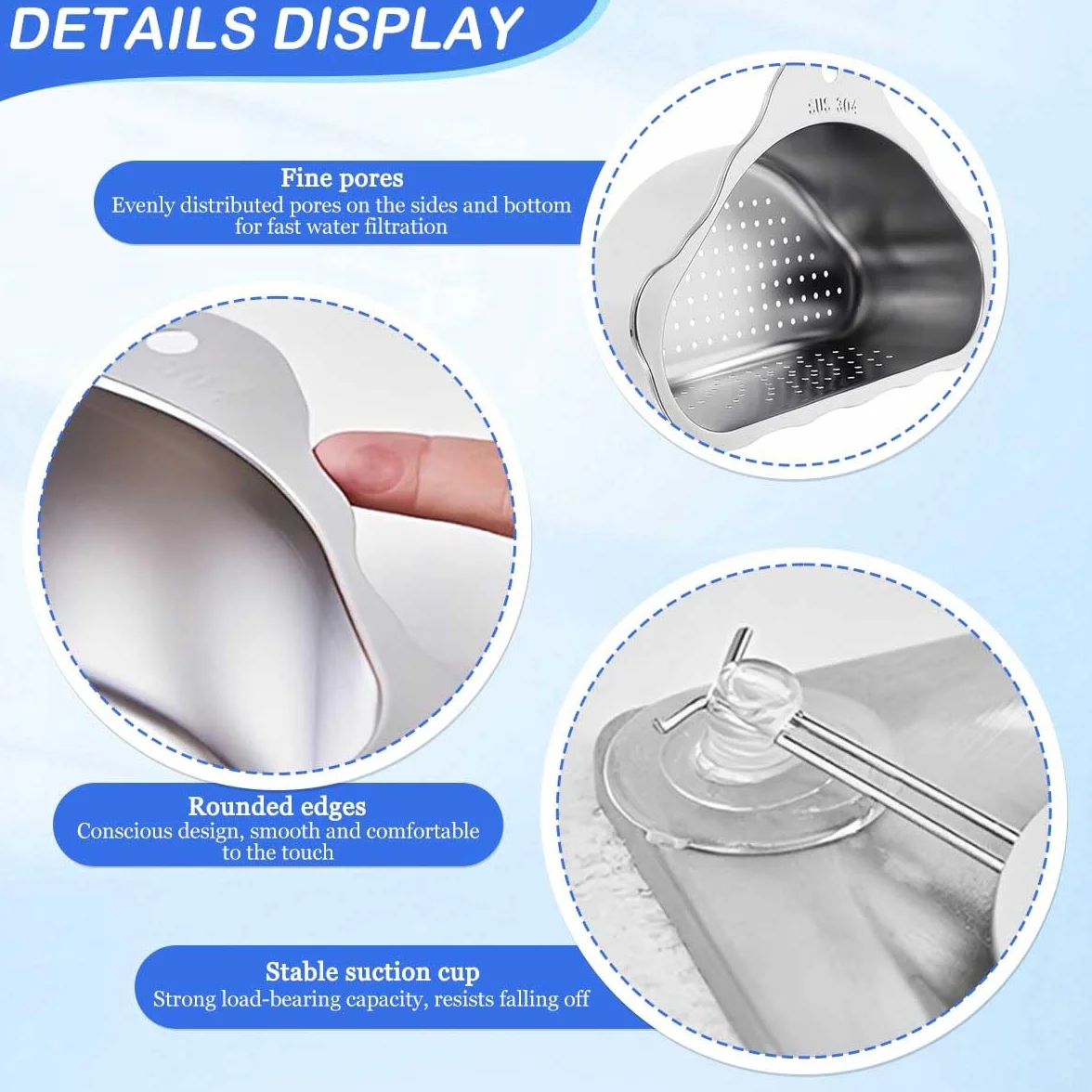 Colador para Fregadero de Cocina Cesta de Desagüe de Acero Inoxidable Triangular