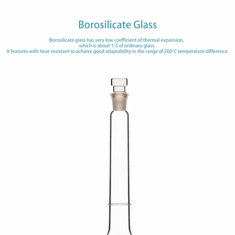 Matraz Aforado Clase A 1000 ml, Vidrio Borosilicato, Tapón de Vidrio, Frascos Volumétricos de Laboratorio