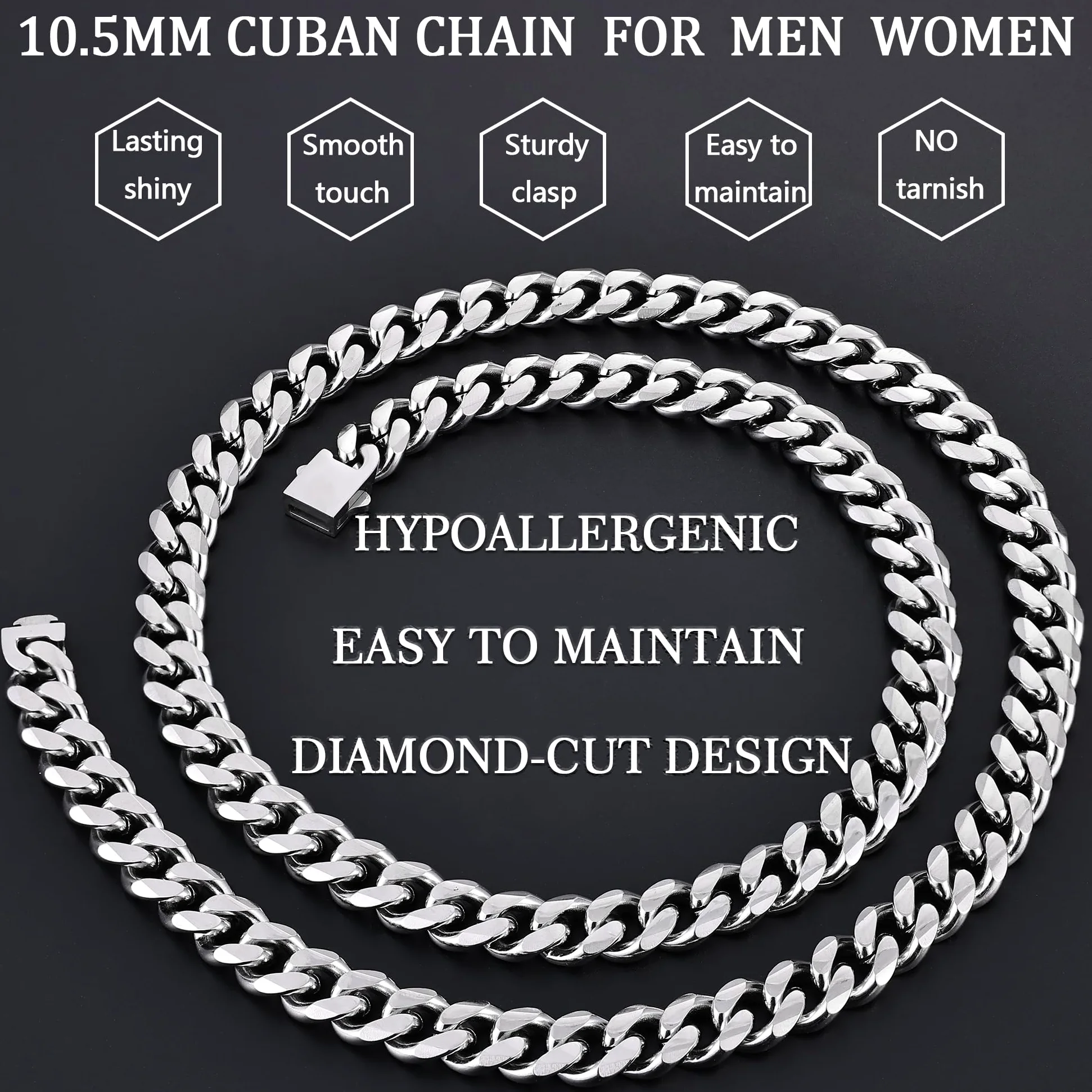 Fiusem Cadenas chapadas en oro de 14 quilates de 3,5 mm para hombres, cadenas de acero inoxidable con eslabones cubanos para hombres y niños, cadena para hombre de 16, 18, 20, 22, 24, 26, 28 pulgadas