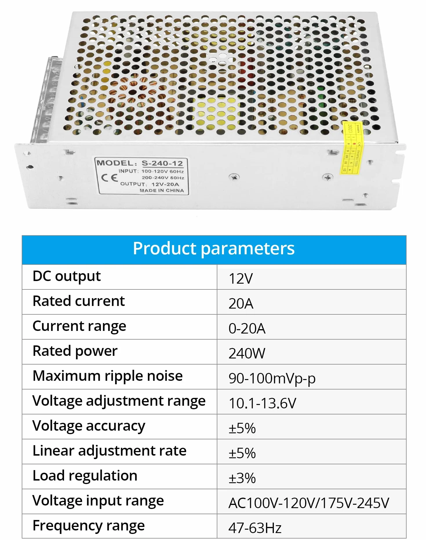 QWORK Fuente de alimentación conmutada DC 12V 20A 240W LED Transformador de Potencia