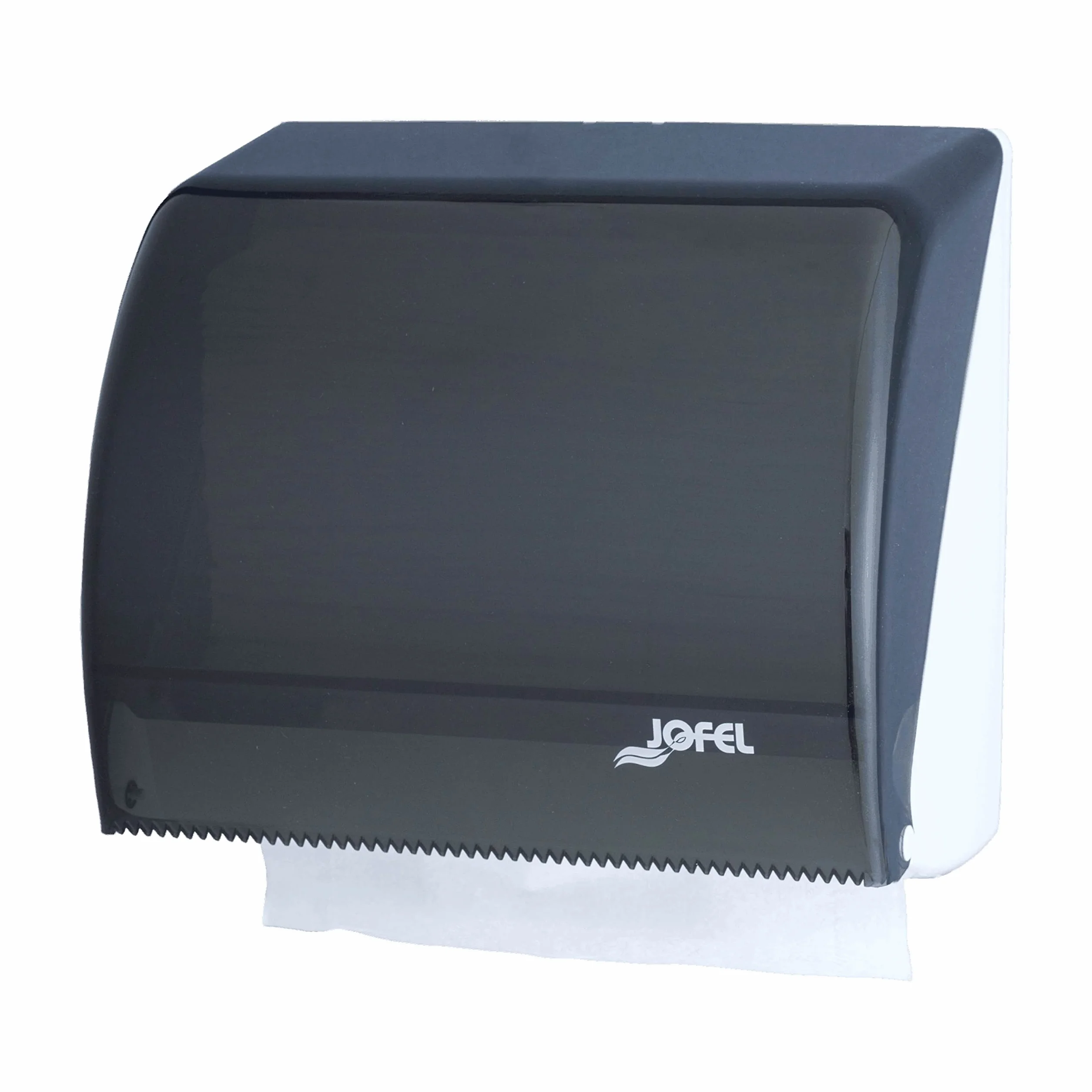 Jofel Dispensador de Papel de Manos Toallas Faciales Secamanos de Pared Combi 400 Toallitas Zig-Zag Bobina 90 mts Carcasa ABS Azur AH46000 SAN Fumé