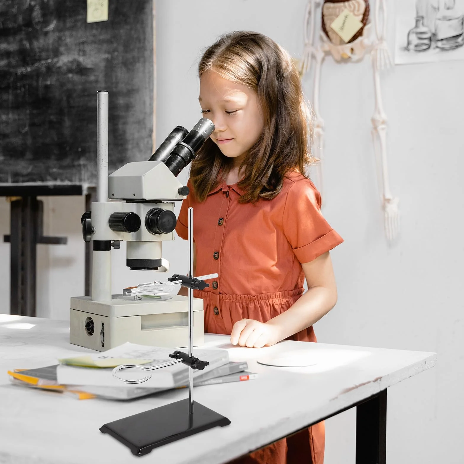 Soporte de Hierro con Base Cuadrada Negra para Laboratorios de Química