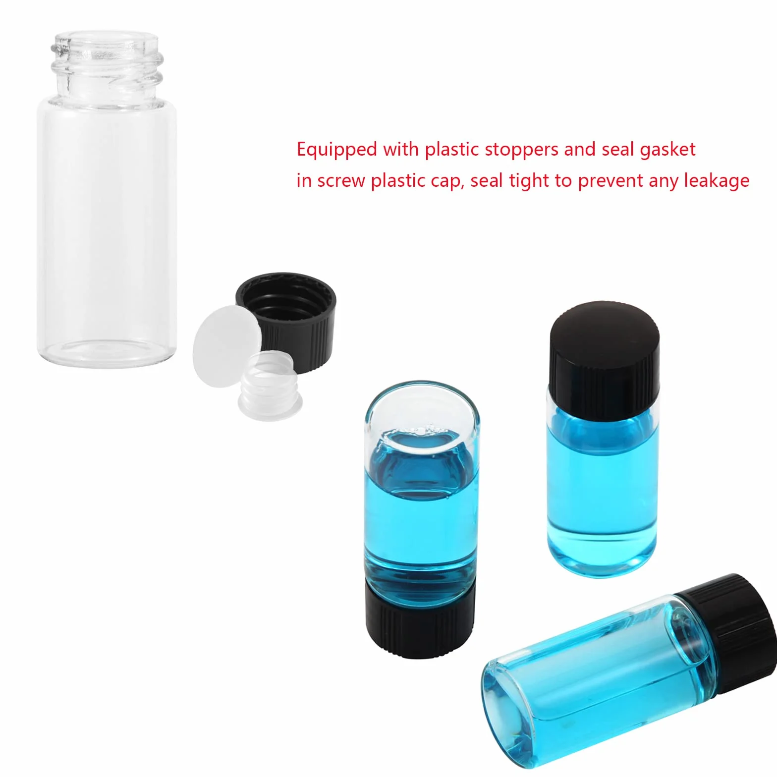 Viales de Vidrio Transparentes 10 ml con Tapón de Rosca y Tapa Interior de Plástico, 50 Unidades