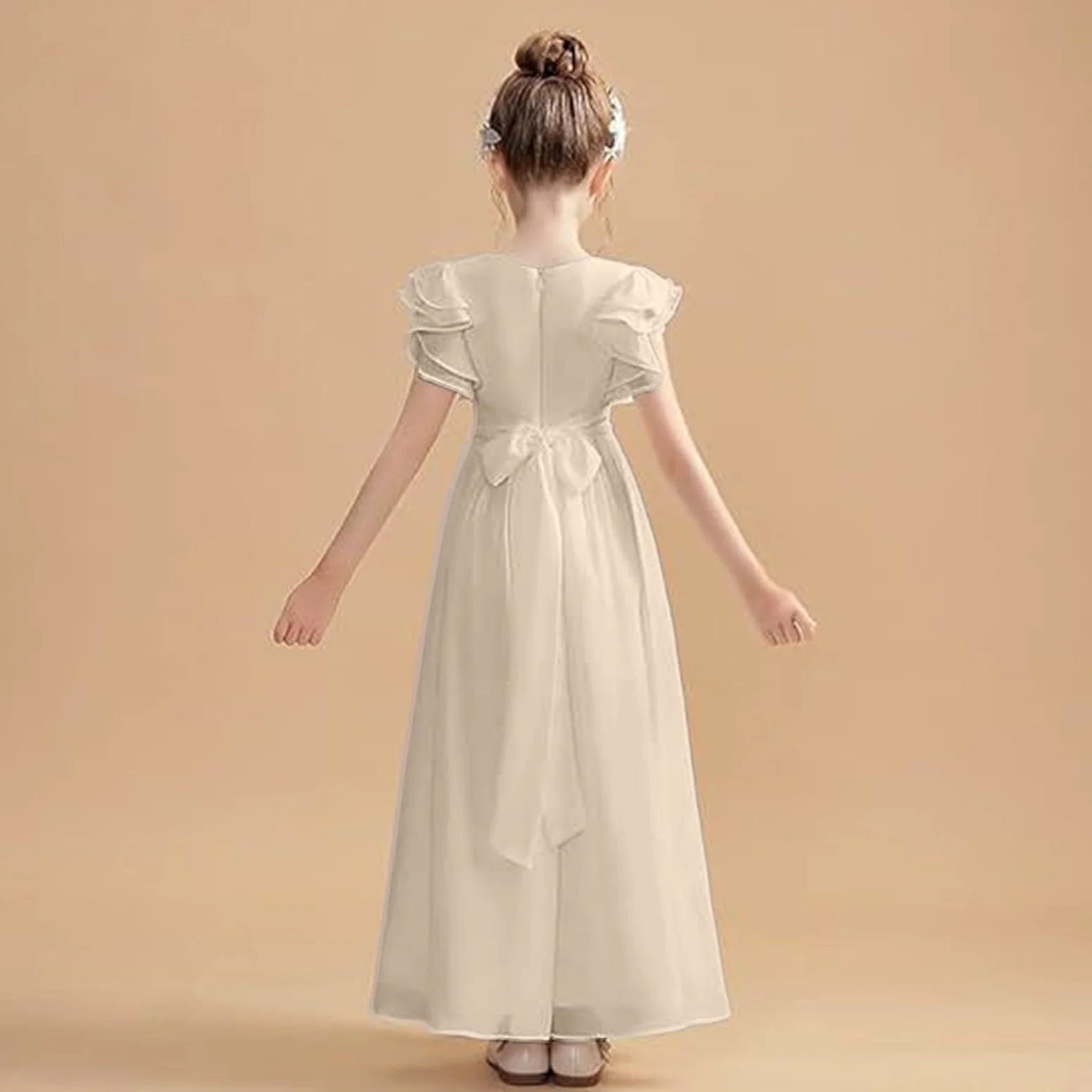 Vestido de verano con mangas con volantes, elegante, acampanado, vestido de fiesta, boda, dama de honor, graduación, vestido de niña de flores, vestido largo bohemio con vuelo