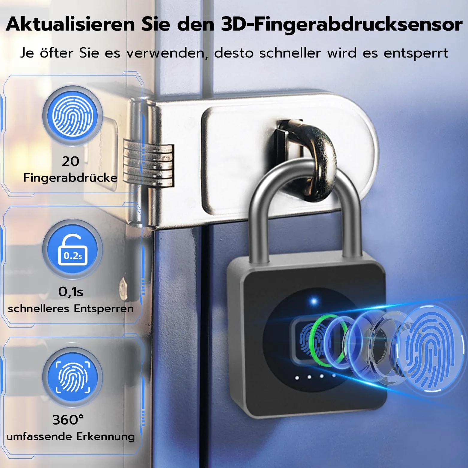 Eseesmart Candado de huellas dactilares, cerradura con aplicación Bluetooth de huellas dactilares, resistente al agua, con huella dactilar, para gimnasio, equipaje, almacenes, coche de carga, garaje