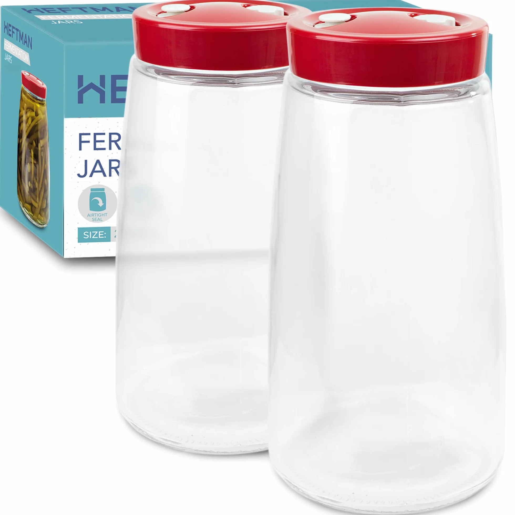 HEFTMAN Fermentacion Frascos de Vidrio con Tapa 2,2 Litros para Kéfir Kimchi Masa Madre (2 Unidades)