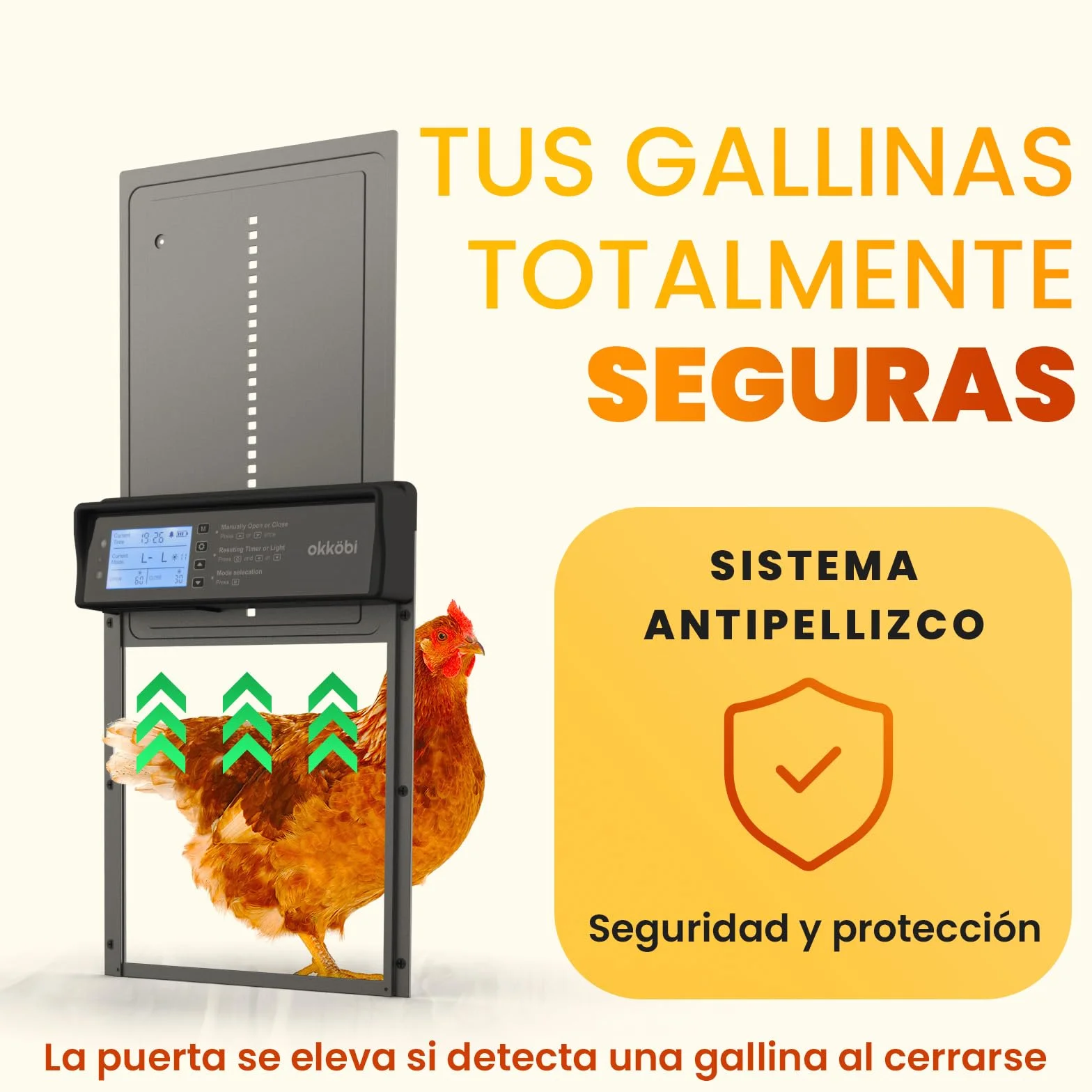 Puerta Gallinero Automatica Solar con Mando a Distancia, Sensor de Luz y Temporizador - Gris