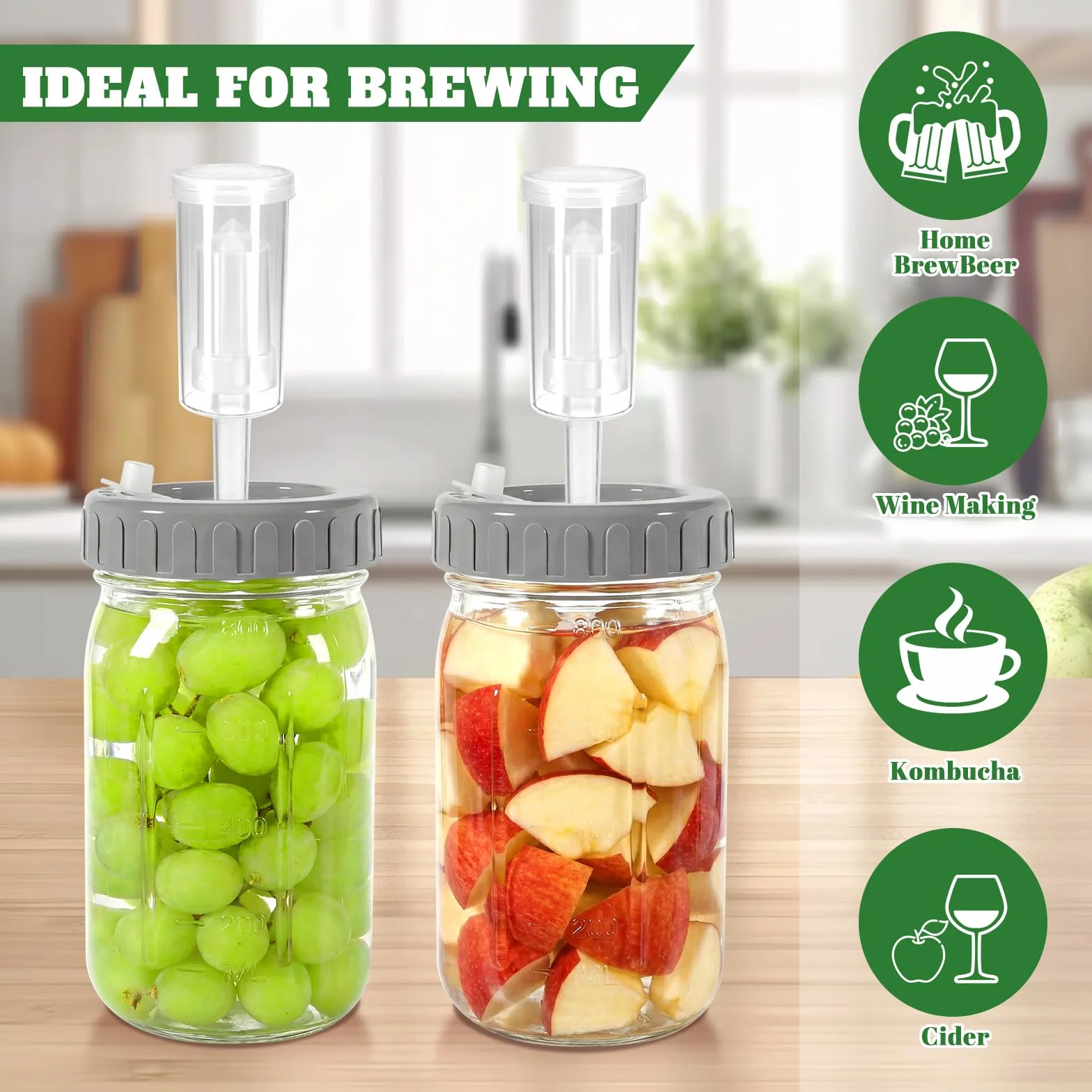 Frasco De Fermentación De Vidrio 1 Litro con Pesas y Bloqueo de Aire Kit para Kimchi Kombucha Chucrut