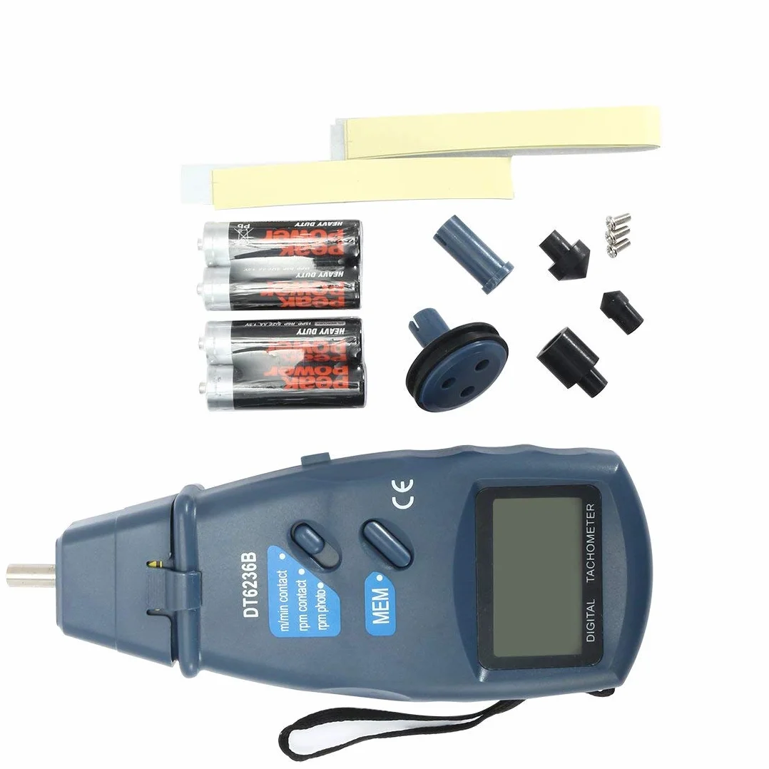 Tacómetro digital 2 en 1 con/sin contacto DT-6236B rpm 2,5 a 9.999 rpm ruedas medición velocidad lineal rotación