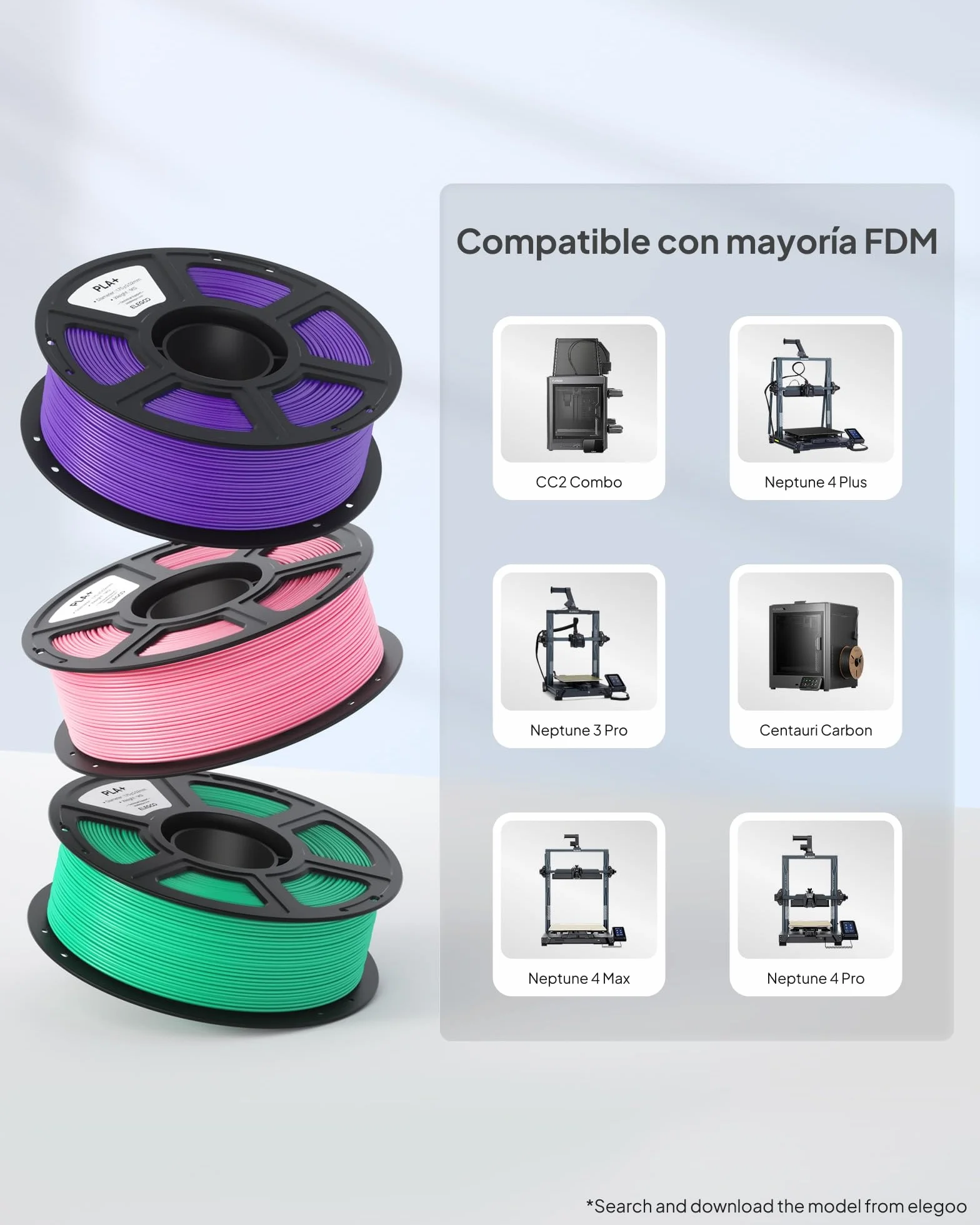 ELEGOO Filamento PLA+ 1.75mm 1KG Negro, Precisión Dimensional +/- 0.02mm para Impresora 3D
