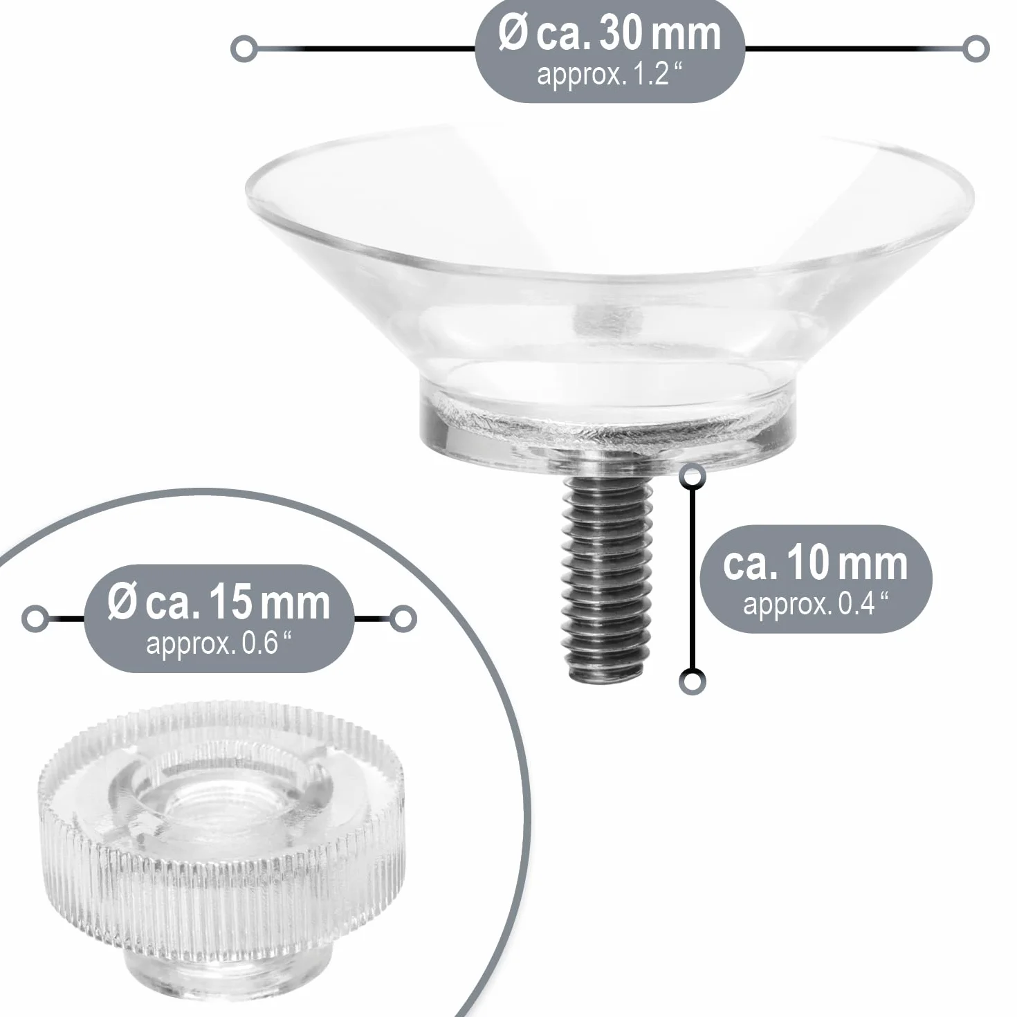 com-four® Ventosas 8X con Rosca M4 Ø 30 mm Sujeción Extra Fuerte en Superficies Lisas