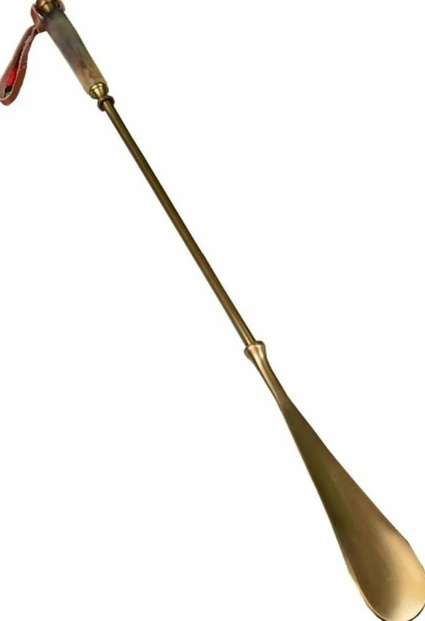 Calzador De Latón Largo, Calzador De Metal Duradero para Personas Mayores, Bastón Ligero para Ponerse Zapatos con Cordón De Cuero para Mujeres Embarazadas Y Hombres.