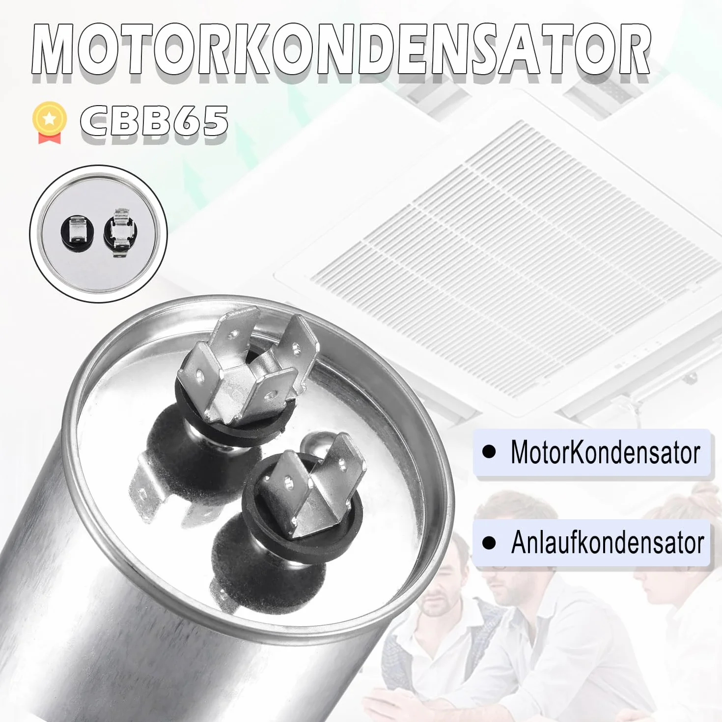 Iruihoo 60uF CBB65 Condensador de motor 450V CA 50/60Hz, 60µF arranque funcionamiento carcasa metálica