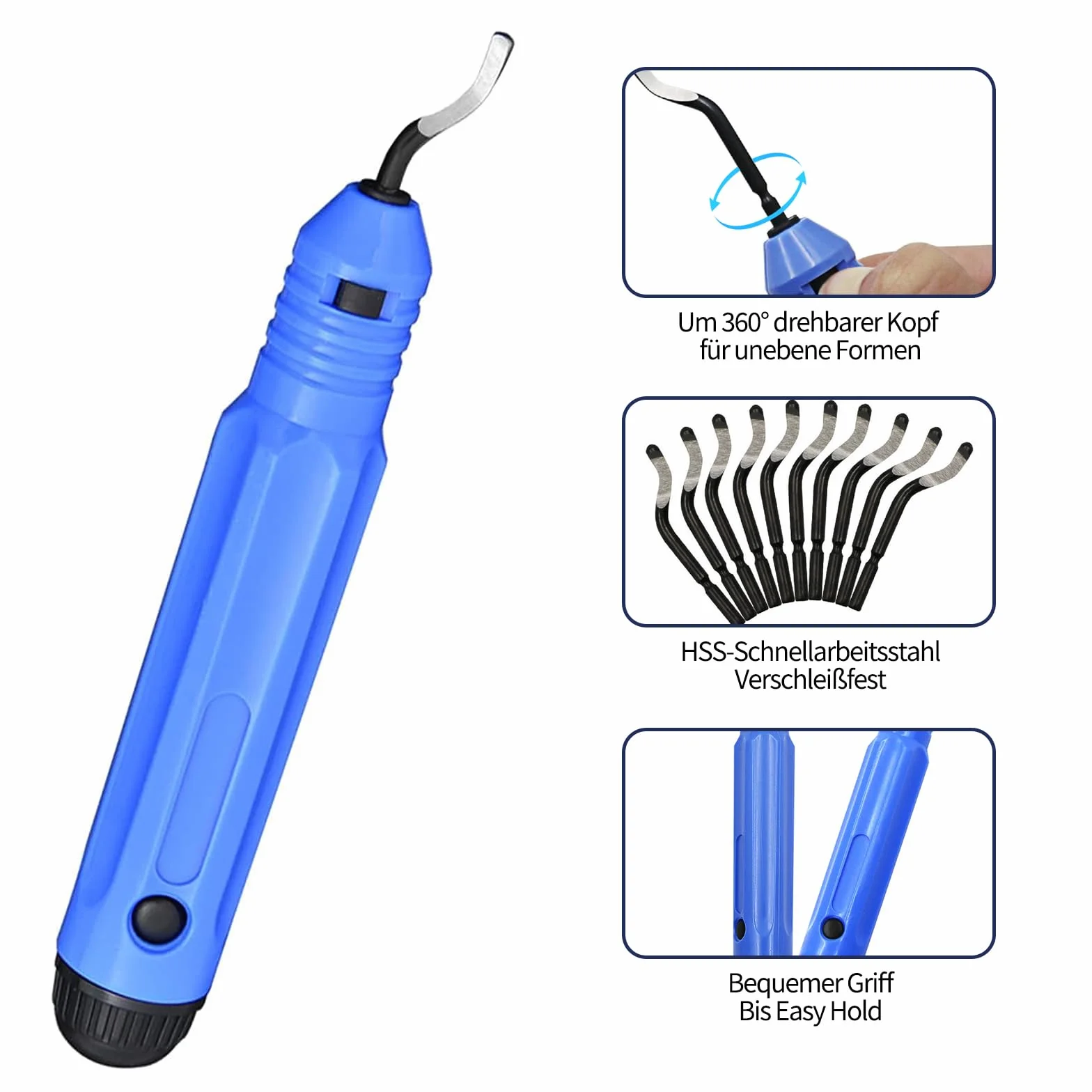 Desbarbador Manual Plástico 10 Piezas Cuchillas 360° Rotación Herramienta Desbarbado 5 Limas Diamante Acero Aluminio Plástico Madera