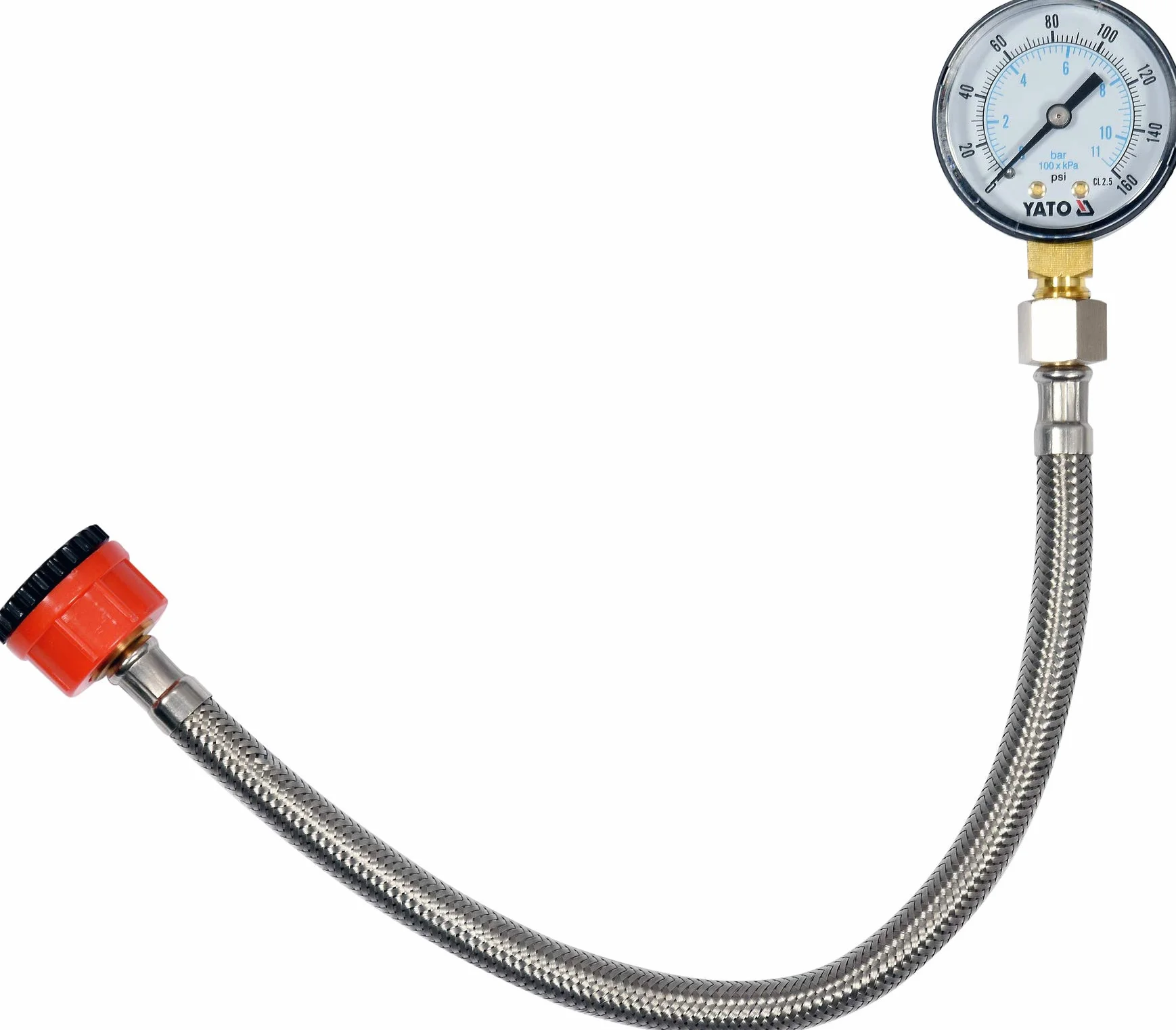 YATO Medidor de presión de agua con manómetro, manguera acero inoxidable, rosca 3/4 y 1/2 pulgadas, 30 cm, 11 bar