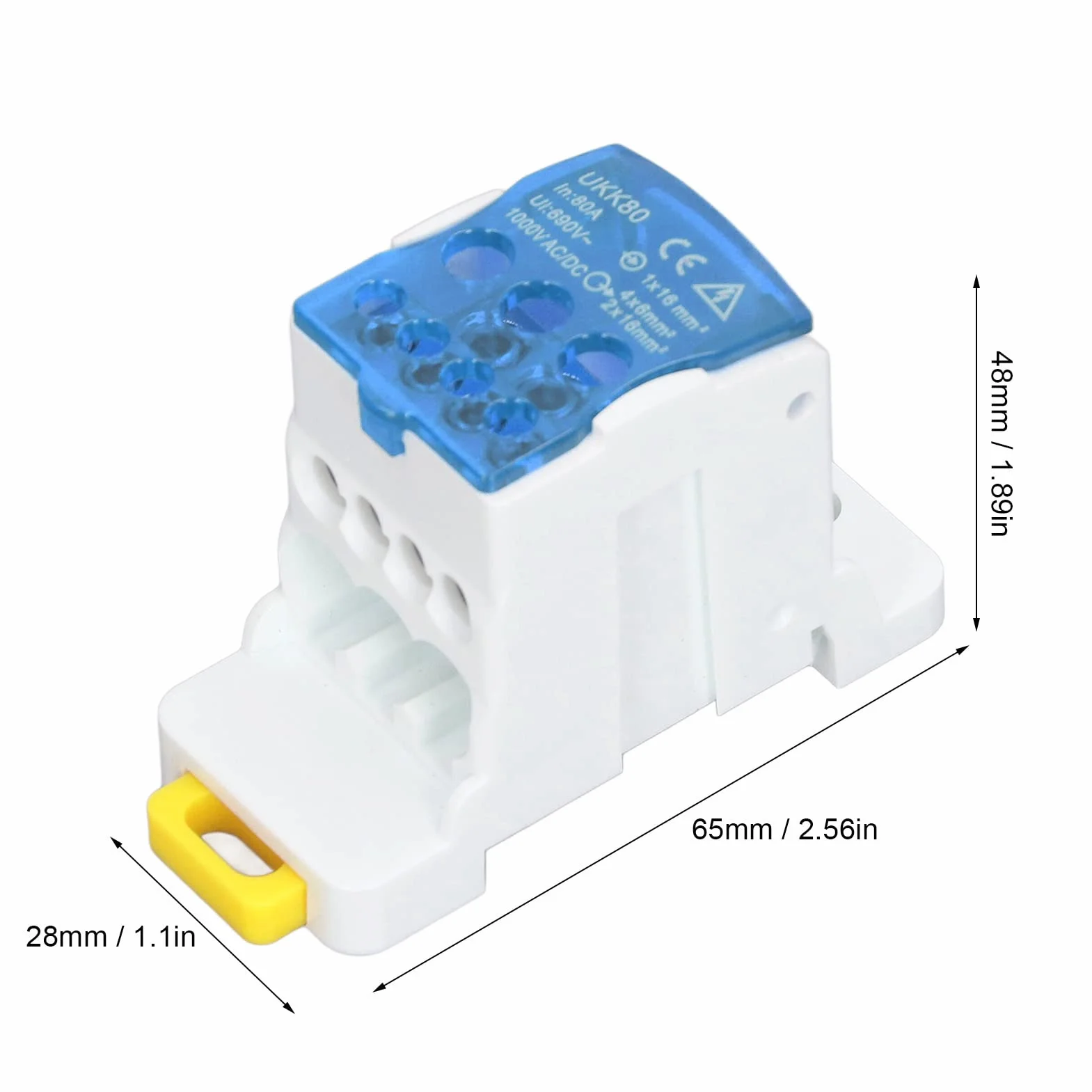 Tyenaza UKK-80A Bloque Caja de Distribución, Caja de Conexiones Unipolar Carril C45, Azul