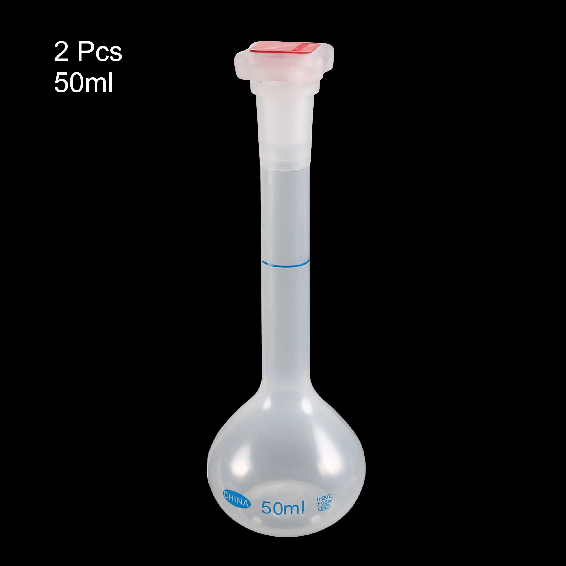 Sourcing Map 2pcs 50ml Plástico Matraz Volumétrico de Cuello Largo A Prueba de Calor para Laboratorio