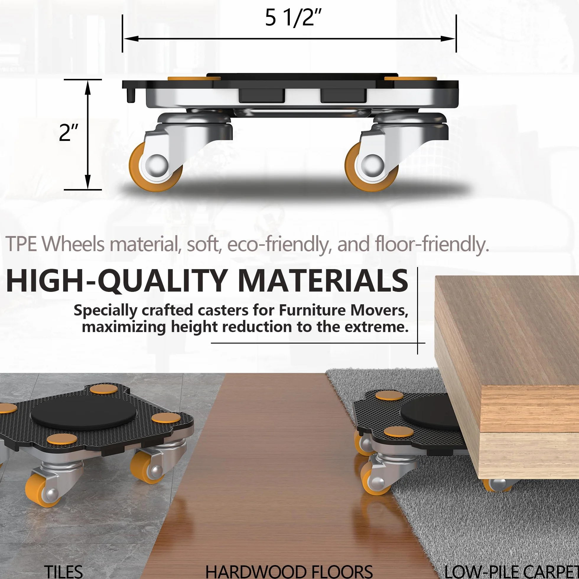 ONEON Mover Muebles con Ruedas 360° para Muebles Pesados 400 KG Elevador Auxiliar Dolly Connect Pro Negro