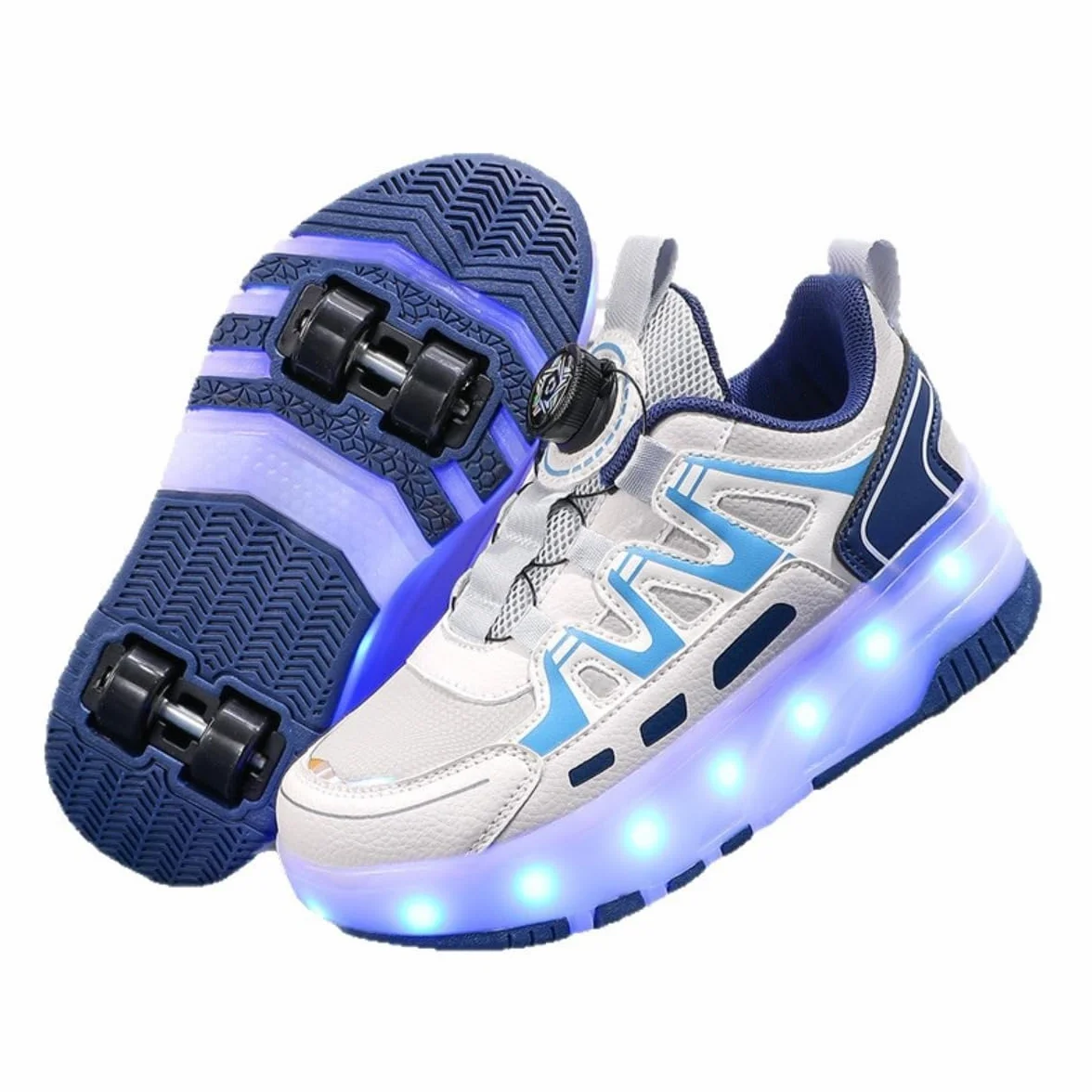 Mateju Zapatos con Ruedas para Niñas Niños, Patines con 4 Ruedas Retirable, Zapatillas de Skateboarding Brillar en la Noche