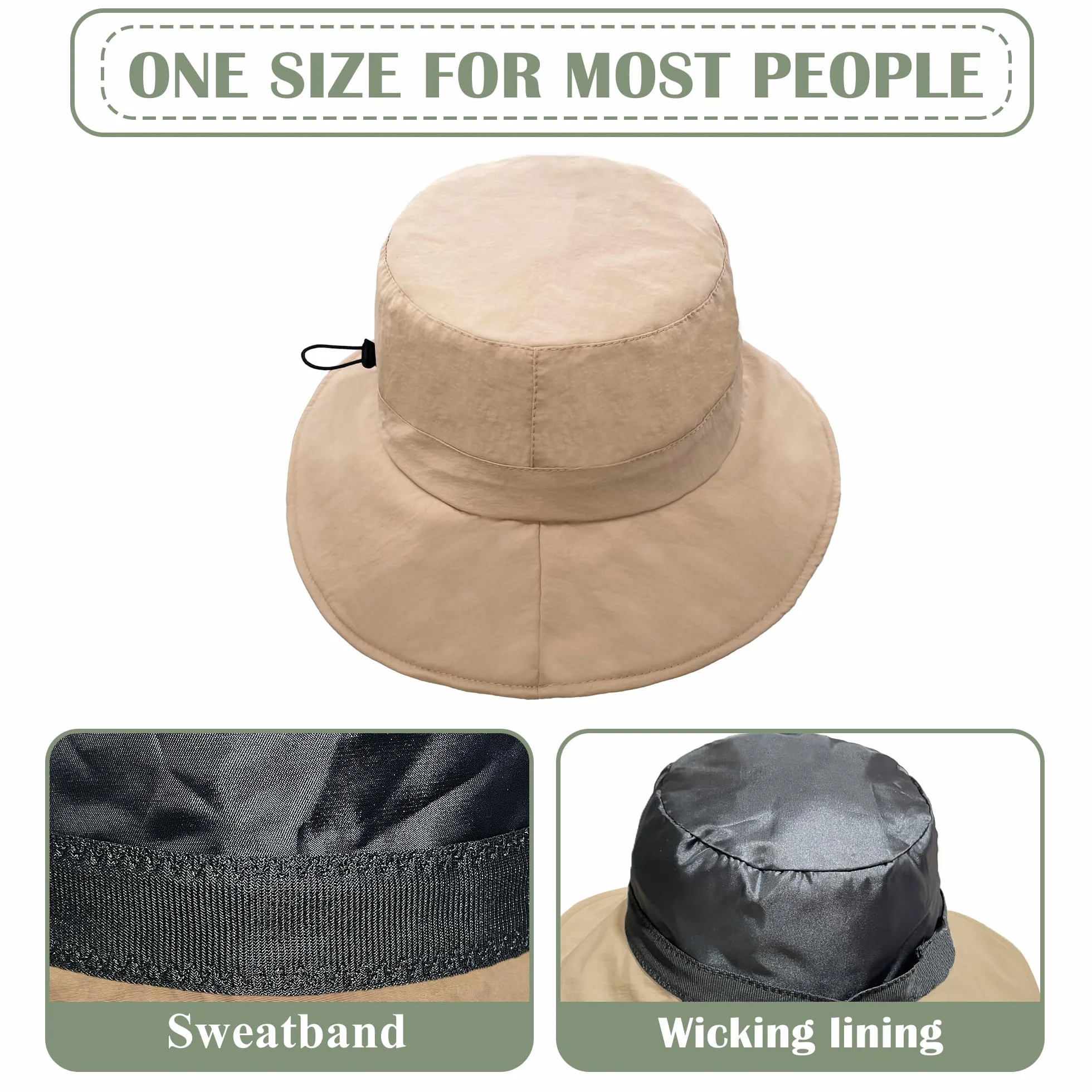 ehsbuy Sombrero Mujer con Borde Ancho Plegable Impermeable Gorro Pescador Hombre con Cordón Ajustable para Playa, Verano Pesca al Aire Libre, Safari Trekking y Viajes