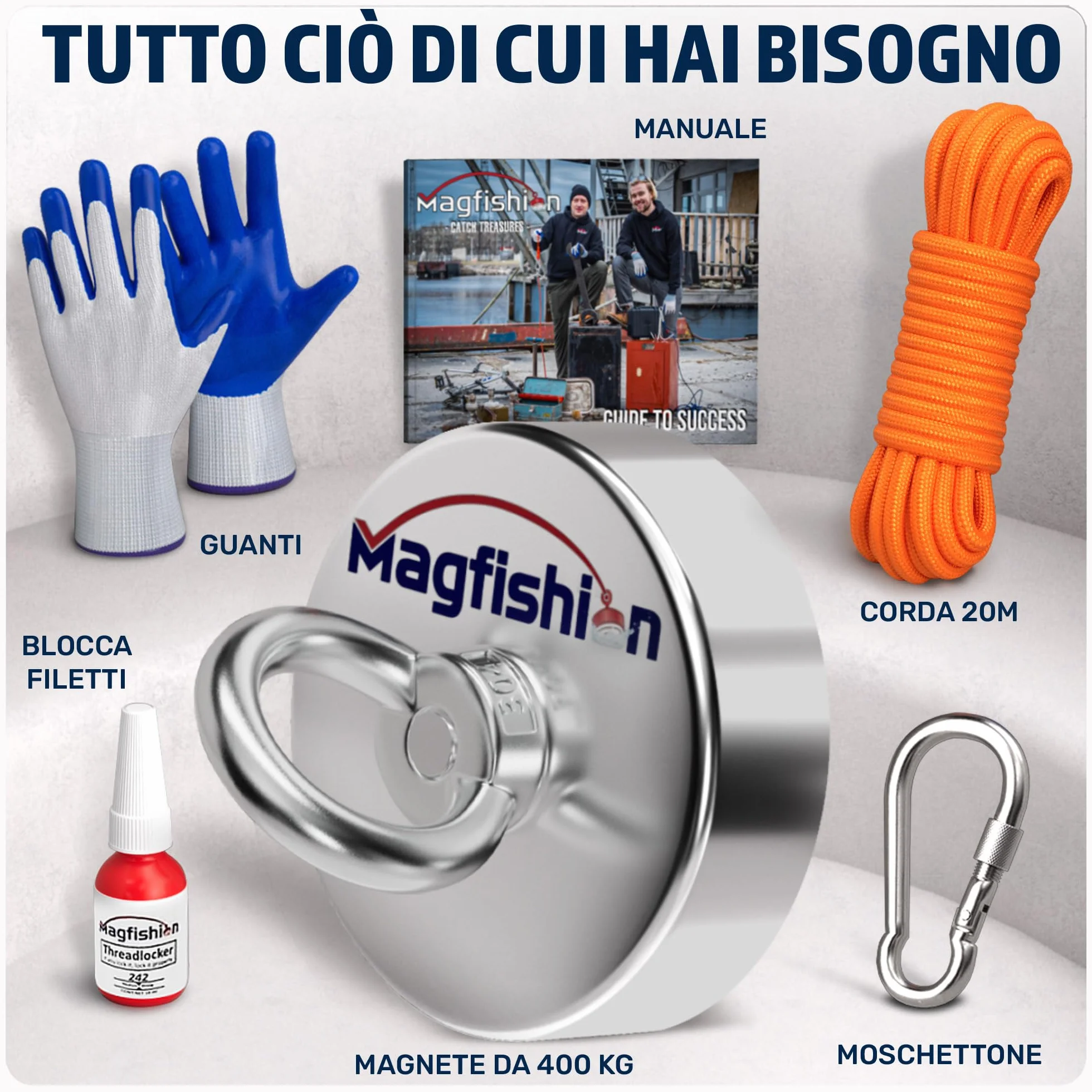 MAGFISHION Imanes Neodimio Potentes 400KG Ø90mm con Cuerda 20M y Guantes