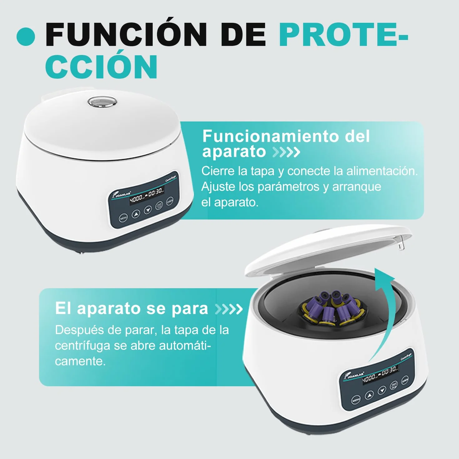 JOANLAB Centrífuga de Baja Velocidad 4000 RPM 2173 xg Temporizador 30s-59min 4x15ml u 8x2/5/10ml Tubos LC-400