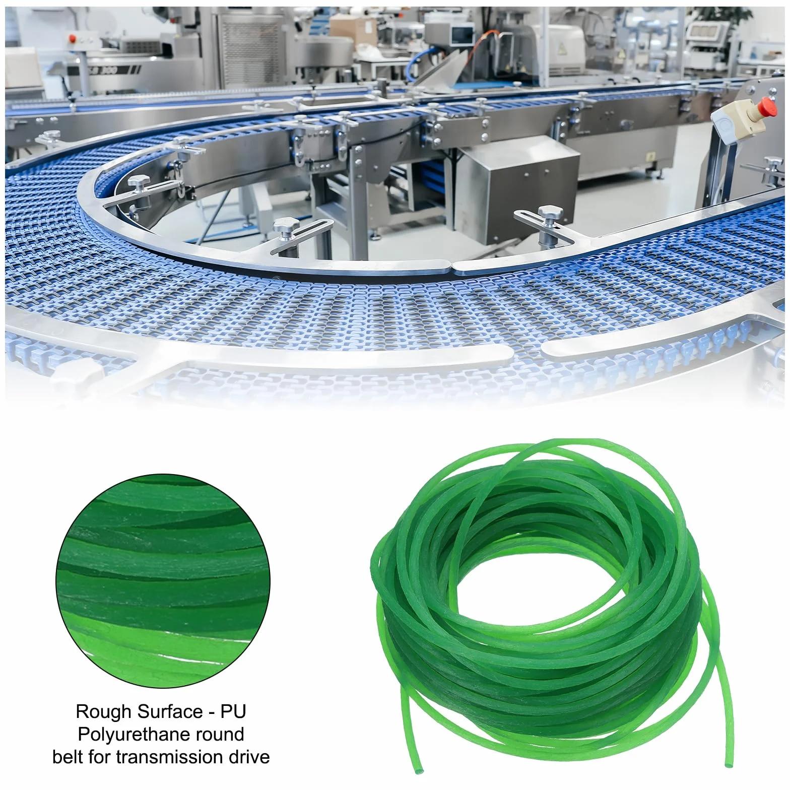 QUARKZMAN Correas Redondas de Poliuretano 2 mm Diámetro 10 m PU para Transmisión Superficie Rugosa Verde