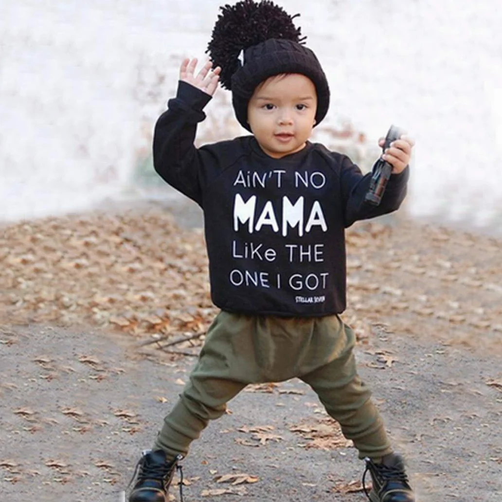Conjunto de ropa para bebé niño pequeño con letras impresas, parte superior y pantalón