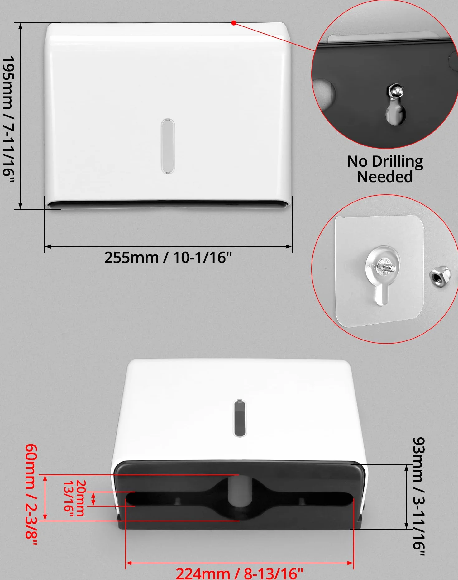 Dispensador de Papel Manos QWORK, montado en la Pared sin taladrar, 200 Hojas