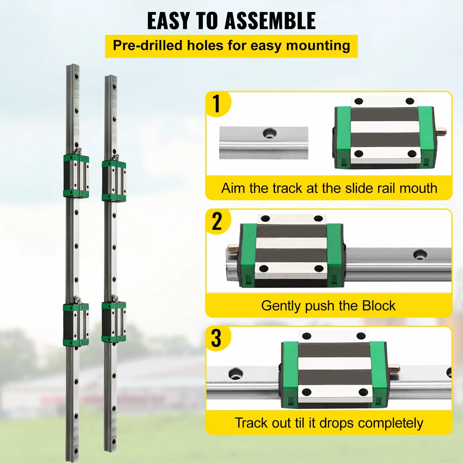 VEVOR Cojinete de Guía Lineal HSR20-1700mm 2pcs Rodamientos Riel Lineal con 4 Bloques para Máquinas Dobladoras