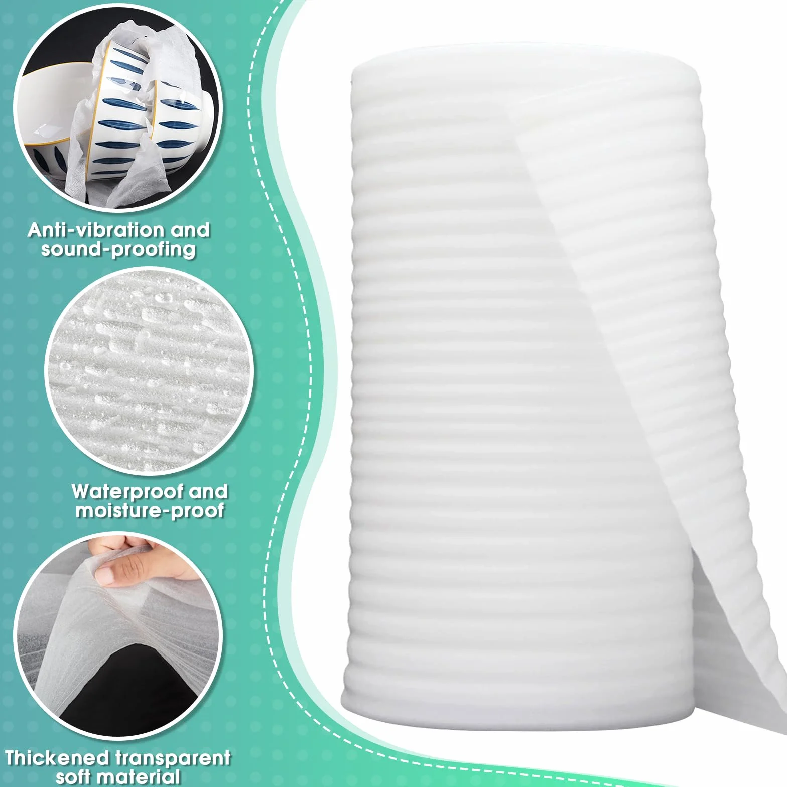 Rollo de espuma para embalaje 30 cm x 10 m con etiquetas frágiles